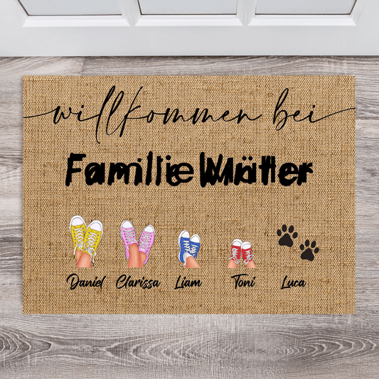 Personalisierte Fußmatte - "Willkommen bei" - LeinwandGlück