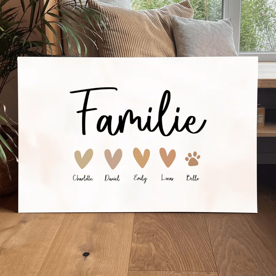 Personalisierte Leinwand - "Familienherzen" - LeinwandGlück