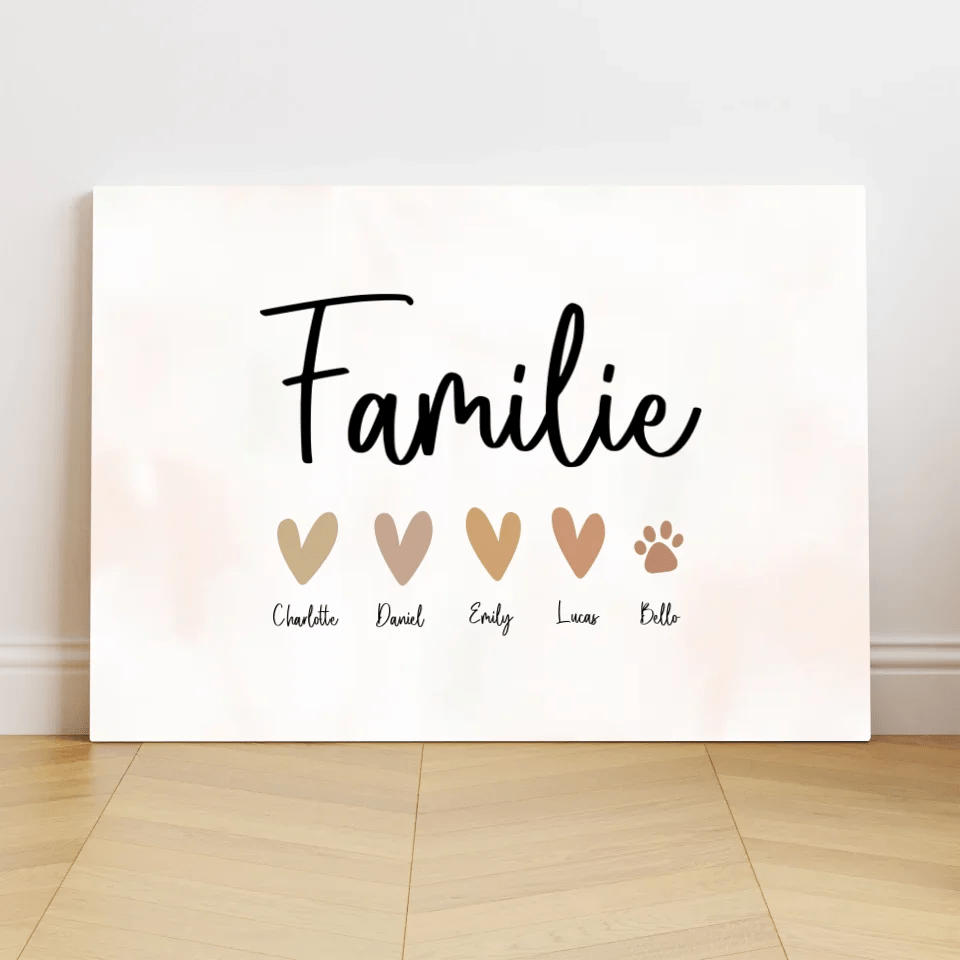 Personalisierte Leinwand - "Familienherzen" - LeinwandGlück