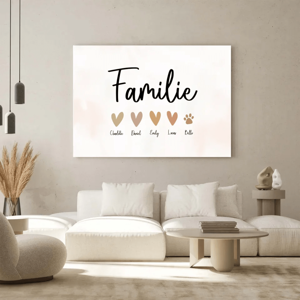 Personalisierte Leinwand - "Familienherzen" - LeinwandGlück