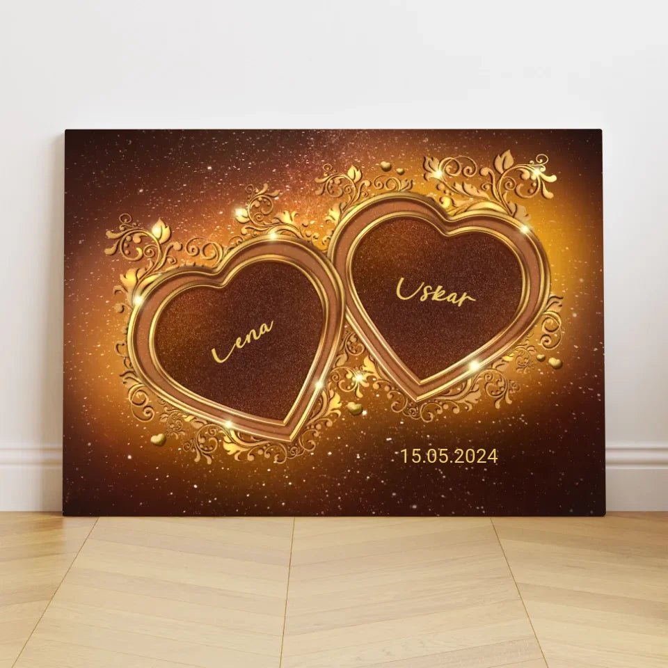 Personalisierte Leinwand - "Goldene Herzen Horizontal" - LeinwandGlück