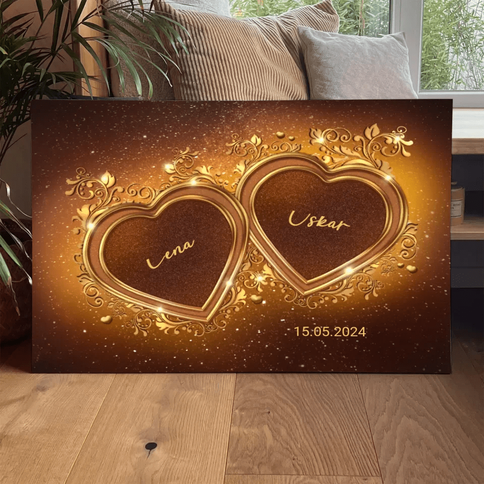 Personalisierte Leinwand - "Goldene Herzen Horizontal" - LeinwandGlück