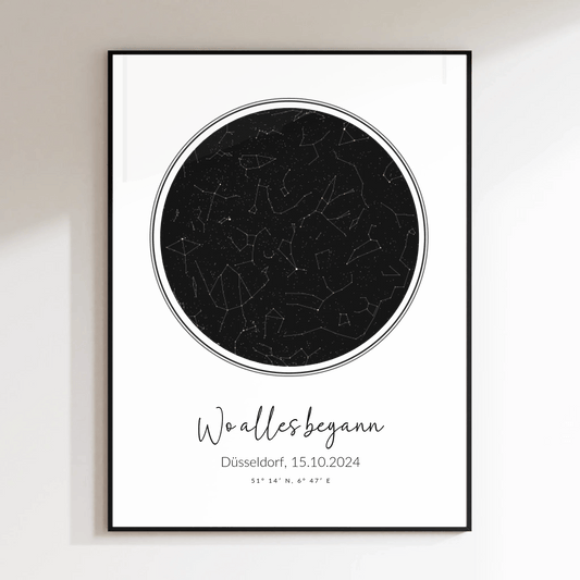 Personalisierte Sternenkarte als Poster - "Wo alles begann" - LeinwandGlück
