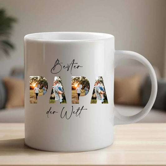 Personalisierte Tasse - "Bester Papa mit Foto" - LeinwandGlück