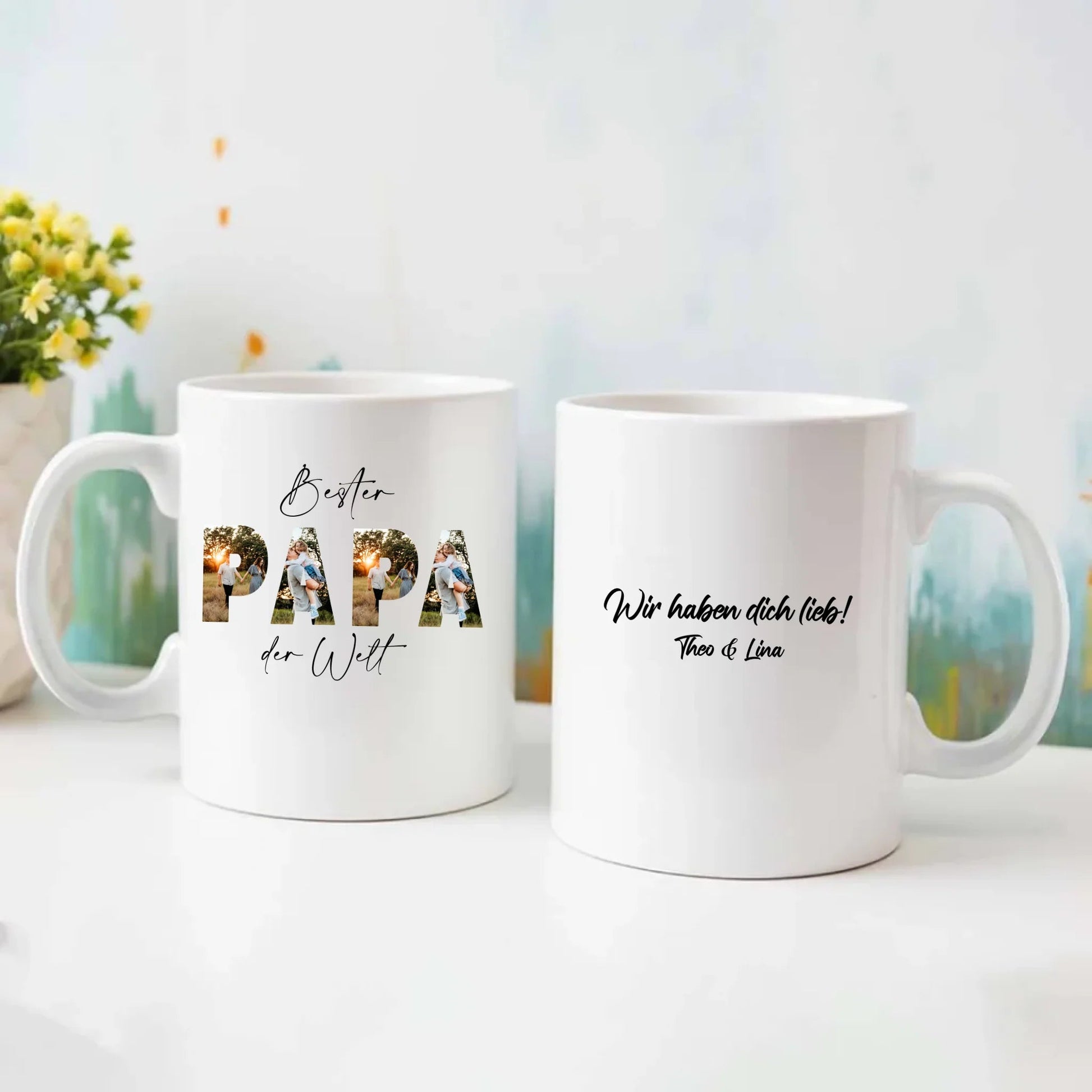 Personalisierte Tasse - "Bester Papa mit Foto" - LeinwandGlück