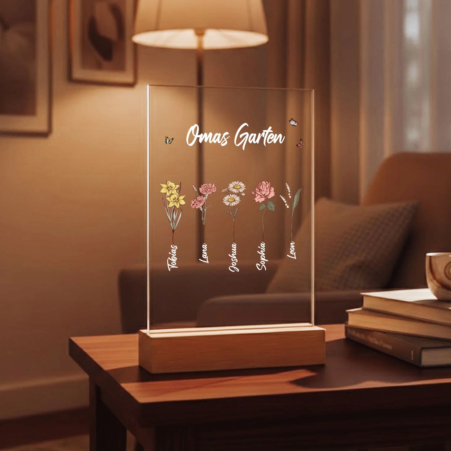 Personalisierter Acrylaufsteller für Mama oder Oma mit Pflanzen - LeinwandGlück
