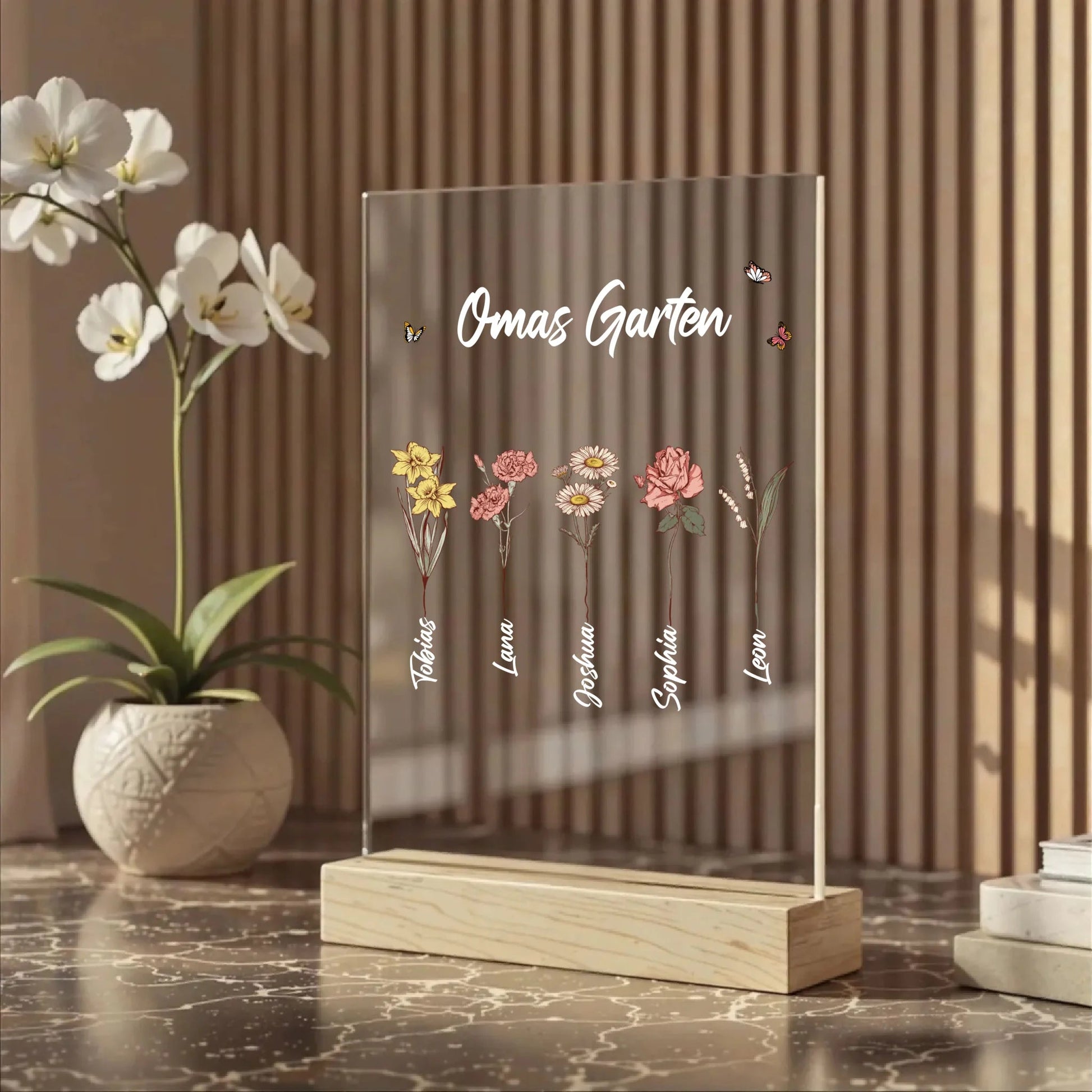 Personalisierter Acrylaufsteller für Mama oder Oma mit Pflanzen - LeinwandGlück