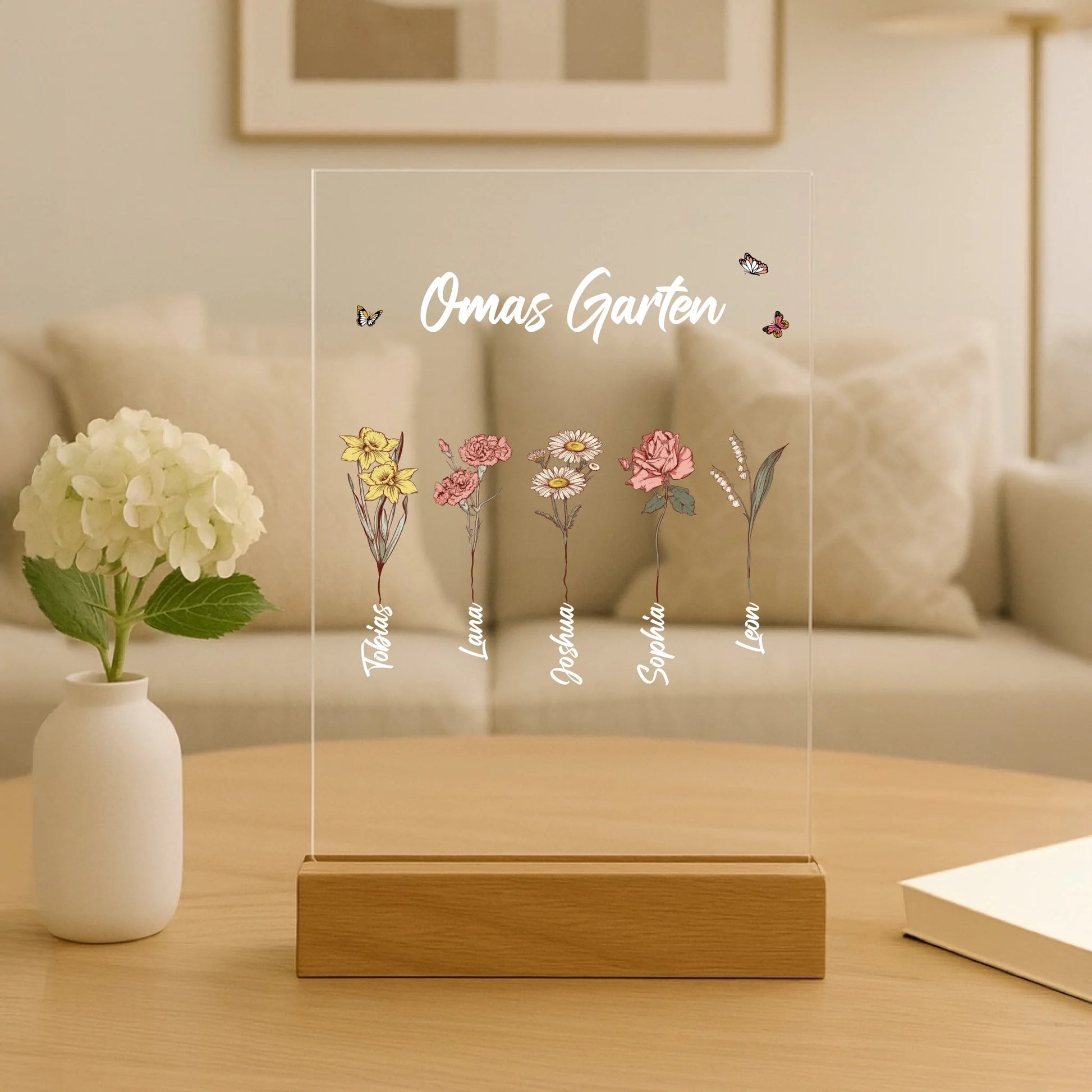 Personalisierter Acrylaufsteller für Mama oder Oma mit Pflanzen - LeinwandGlück