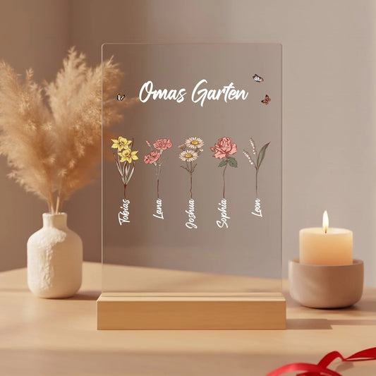 Personalisierter Acrylaufsteller für Mama oder Oma mit Pflanzen - LeinwandGlück