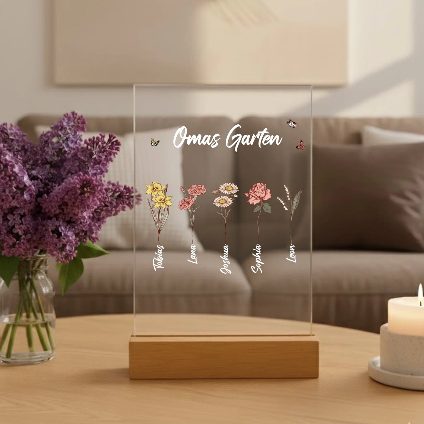 Personalisierter Acrylaufsteller für Mama oder Oma mit Pflanzen - LeinwandGlück