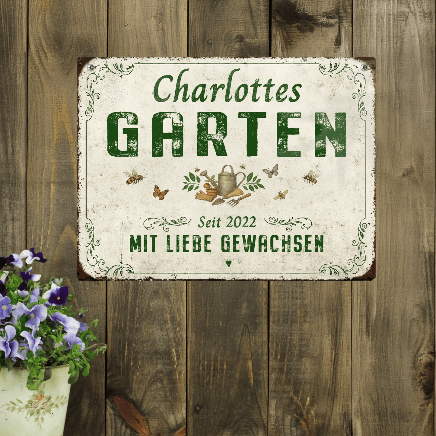Personalisiertes Gartenschild aus Aluminium - LeinwandGlück