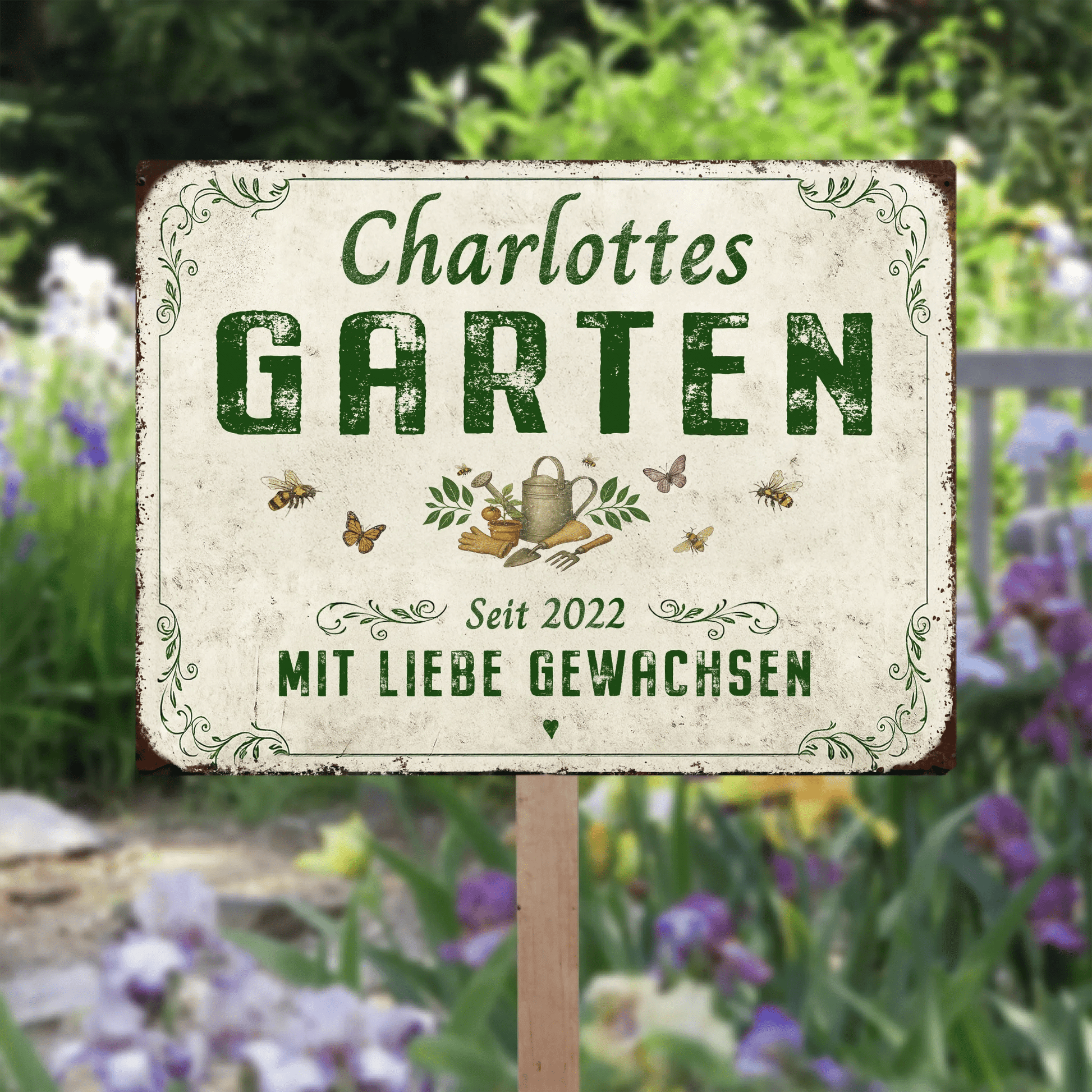 Personalisiertes Gartenschild aus Aluminium - LeinwandGlück