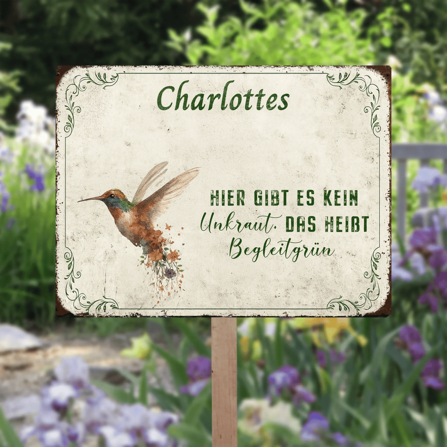 Personalisiertes Gartenschild aus Aluminium | Rustikal - LeinwandGlück