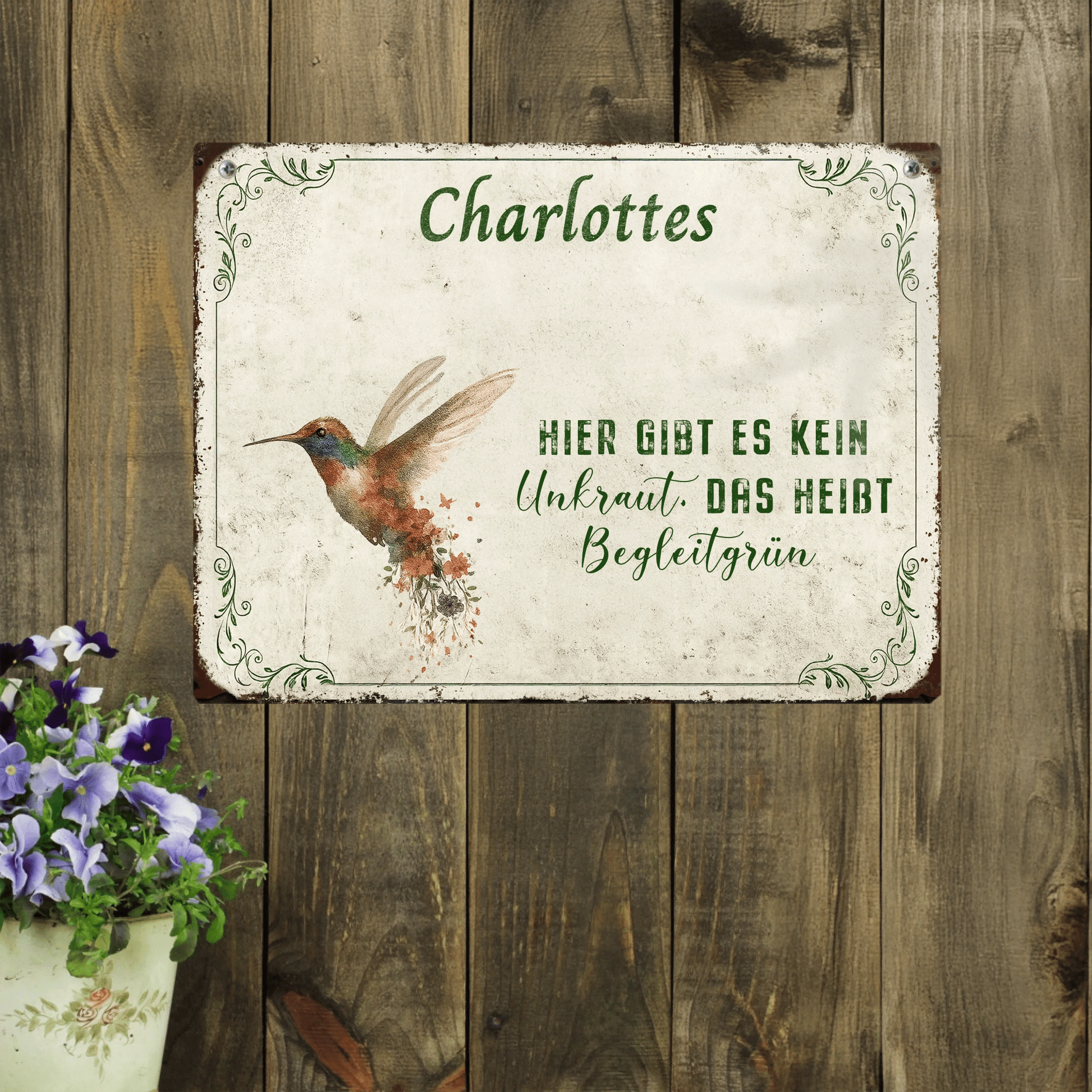 Personalisiertes Gartenschild aus Aluminium | Rustikal - LeinwandGlück