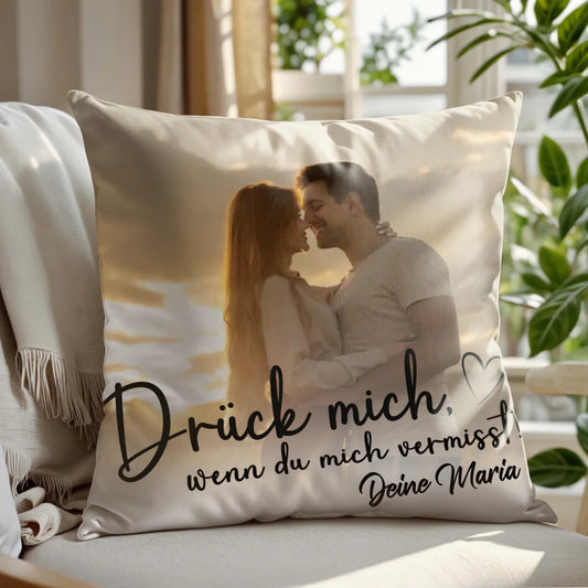 Personalisiertes Kissen - "Drück Mich" - LeinwandGlück