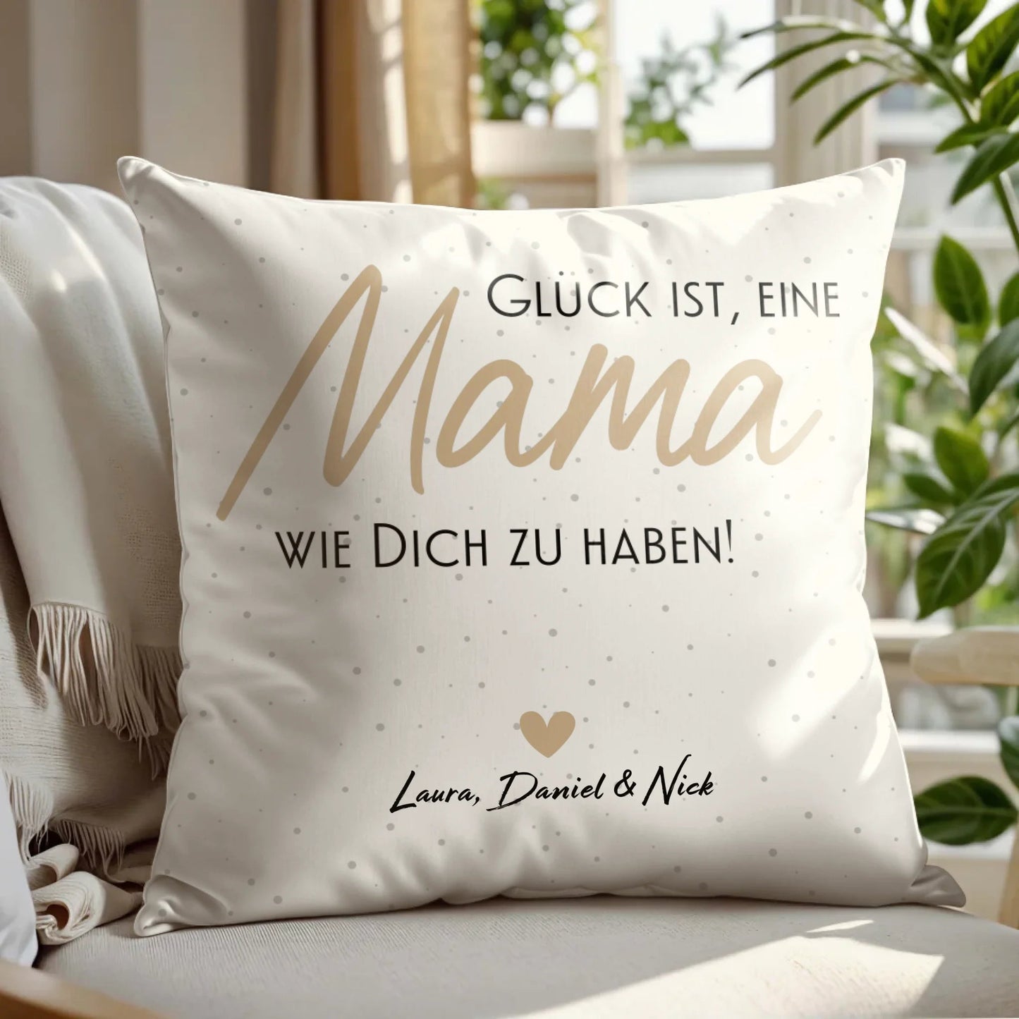 Personalisiertes Kissen - "Glück ist, eine Mama wie Dich zu haben | Punkte" - LeinwandGlück