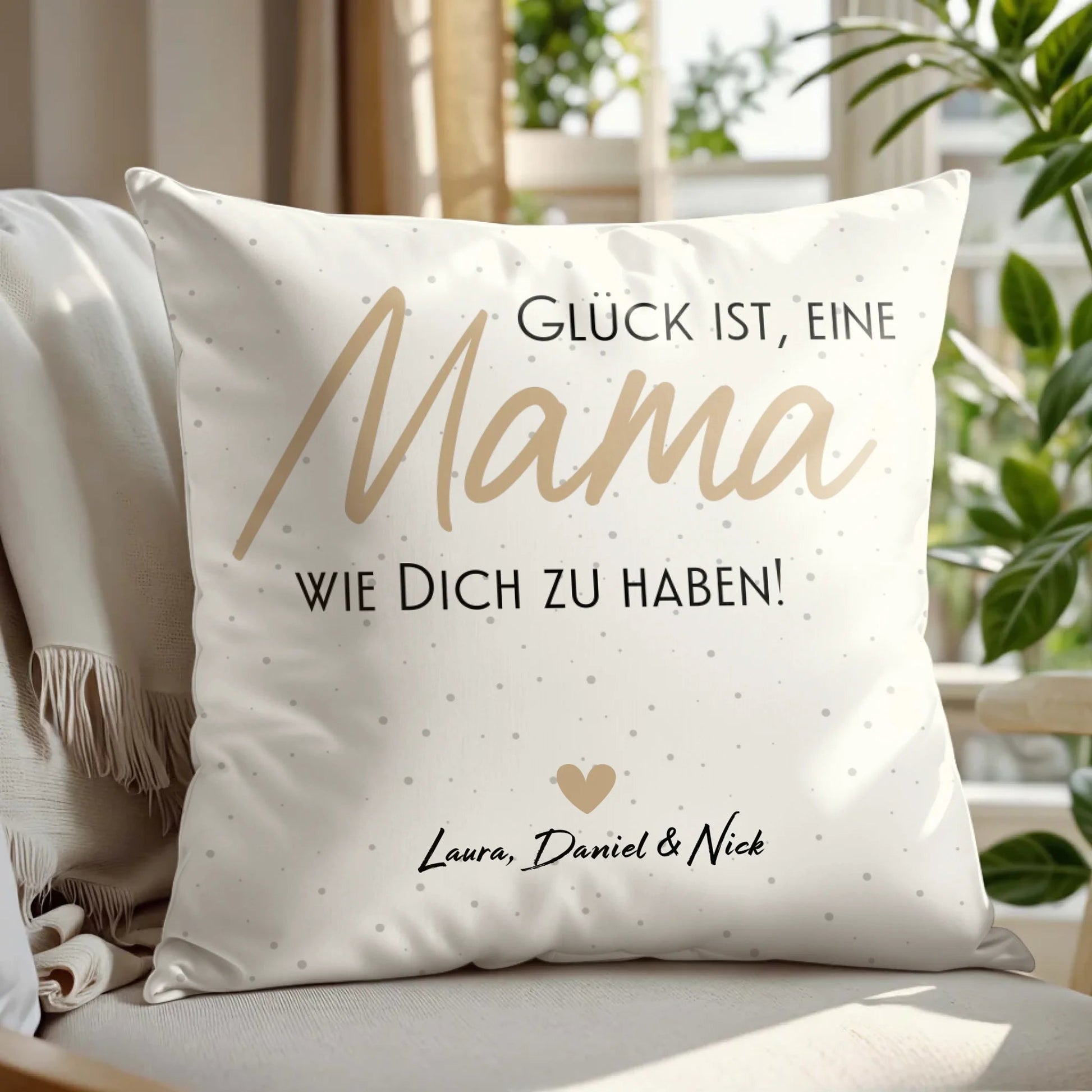Personalisiertes Kissen - "Glück ist, eine Mama wie Dich zu haben | Punkte" - LeinwandGlück