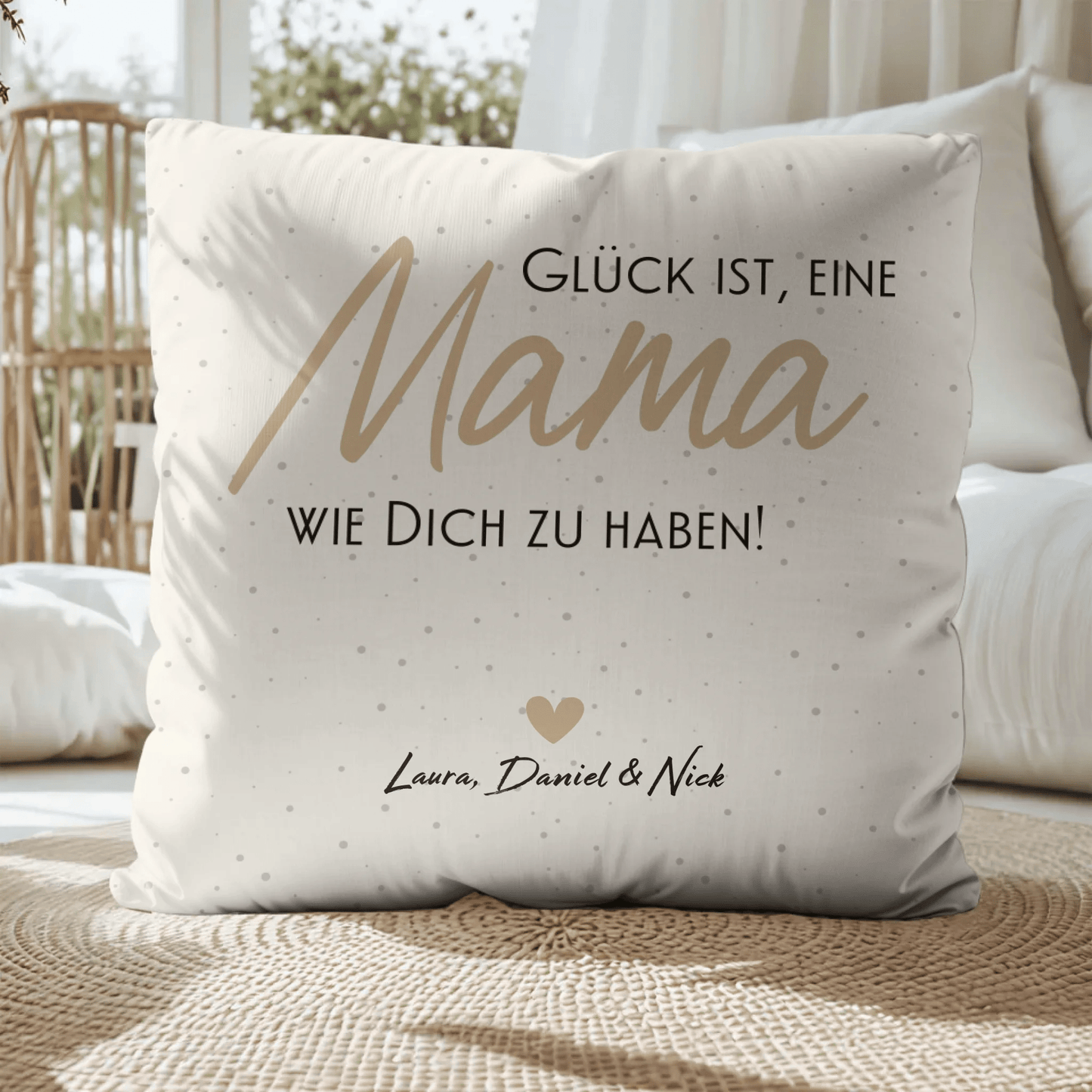 Personalisiertes Kissen - "Glück ist, eine Mama wie Dich zu haben | Punkte" - LeinwandGlück