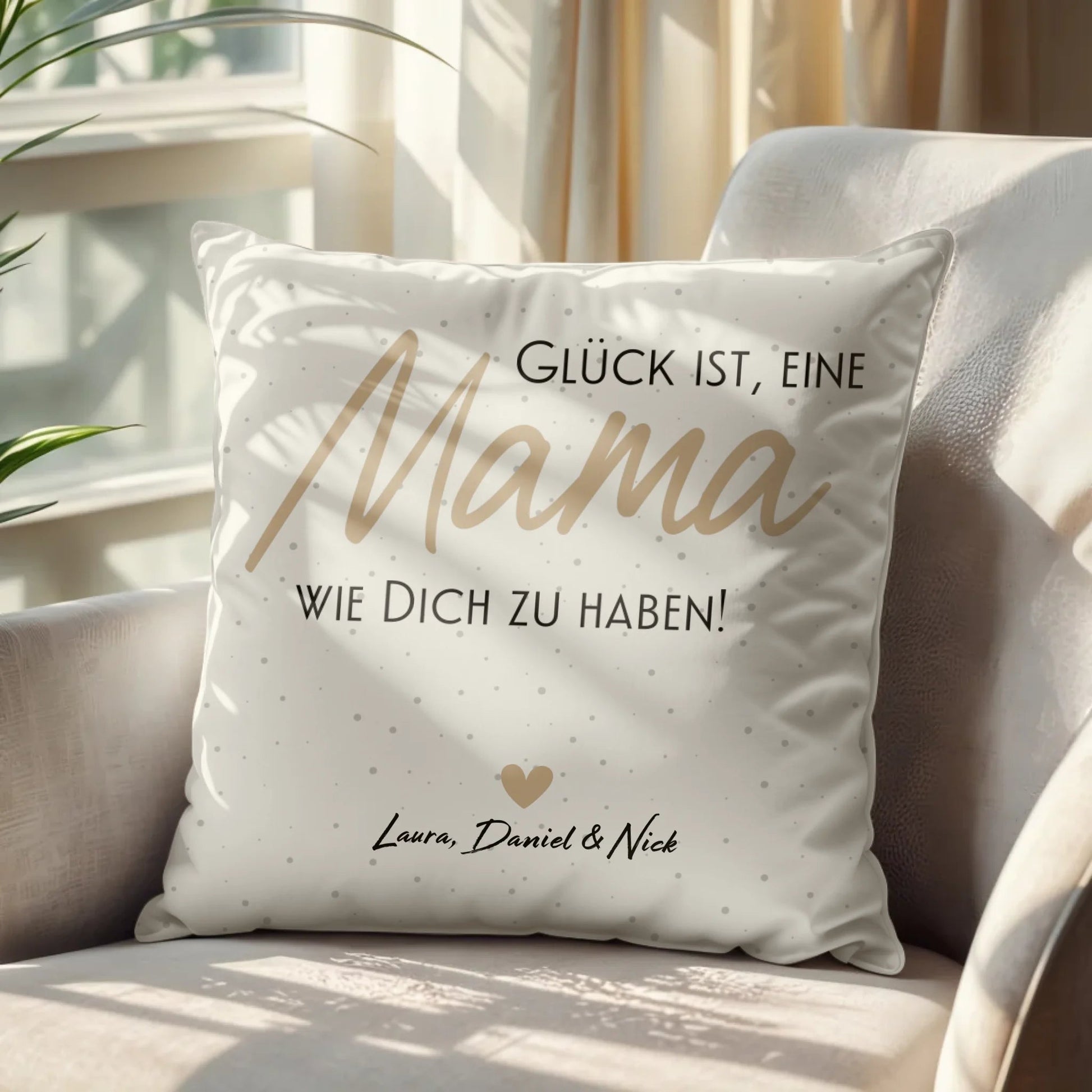 Personalisiertes Kissen - "Glück ist, eine Mama wie Dich zu haben | Punkte" - LeinwandGlück