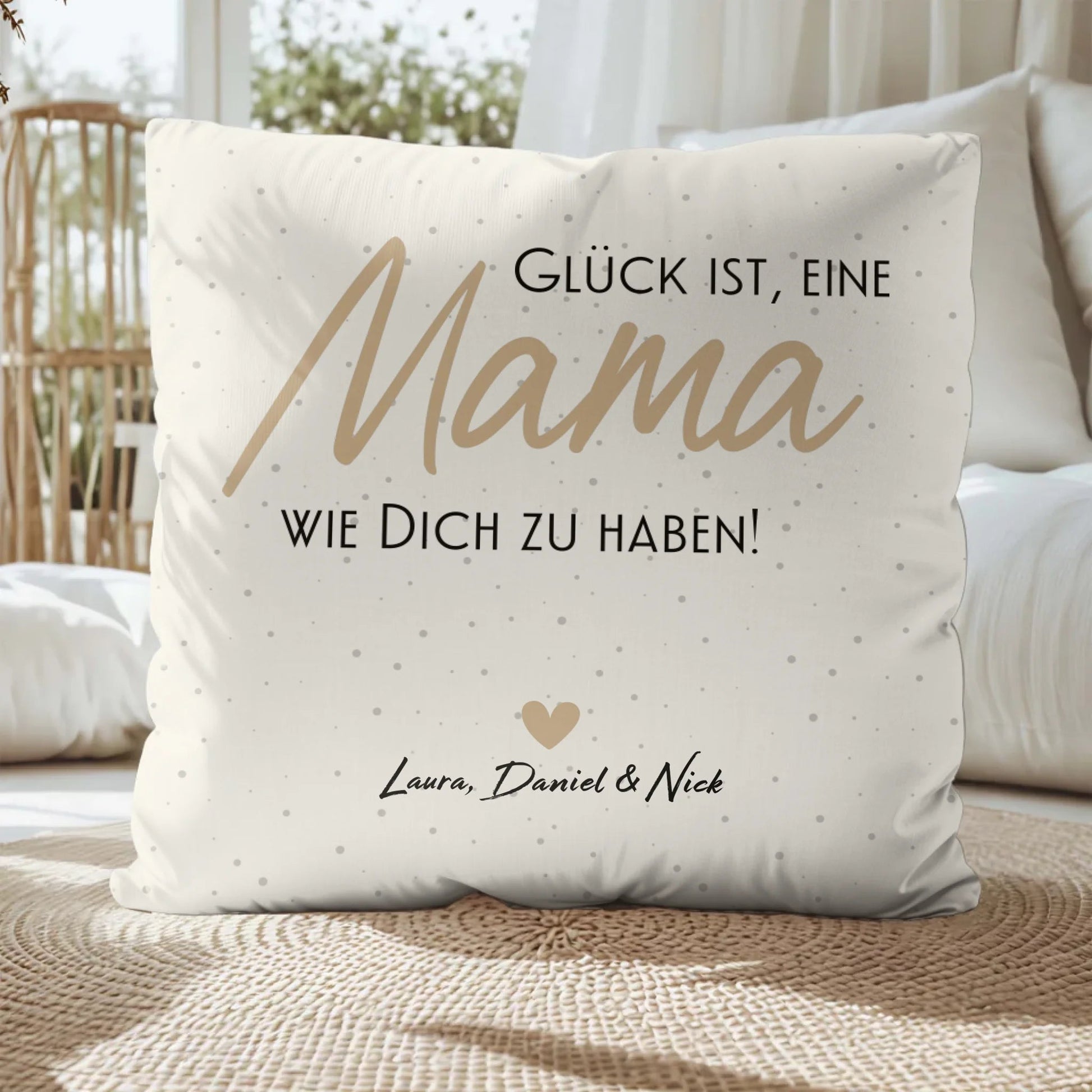 Personalisiertes Kissen - "Glück ist, eine Mama wie Dich zu haben | Punkte" - LeinwandGlück