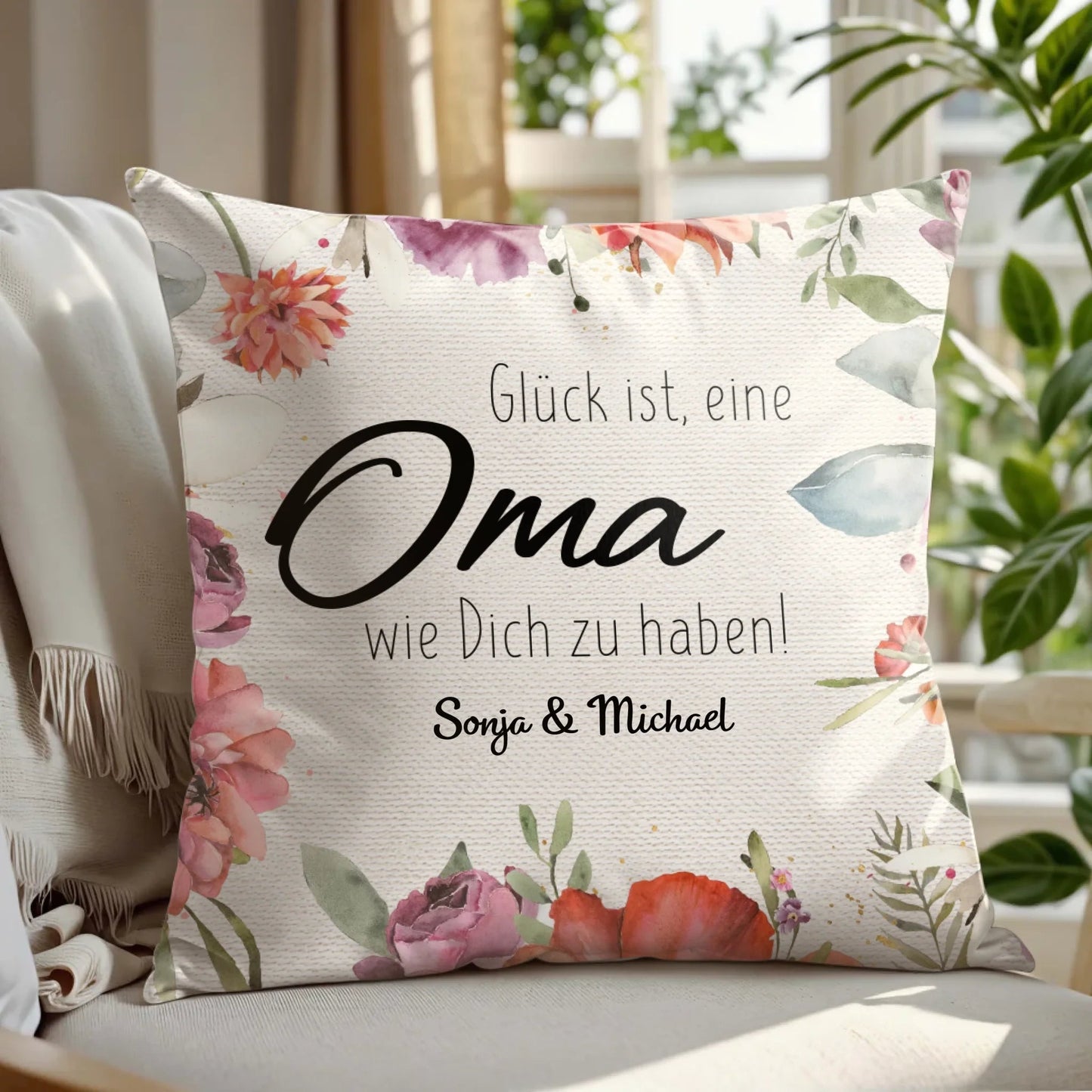 Personalisiertes Kissen - "Glück ist, eine Oma wie Dich zu haben" - LeinwandGlück