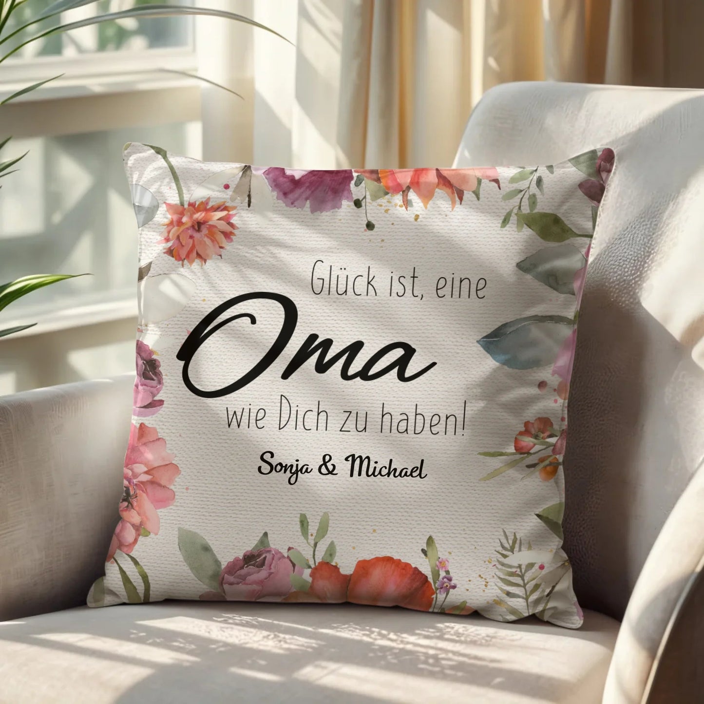 Personalisiertes Kissen - "Glück ist, eine Oma wie Dich zu haben" - LeinwandGlück