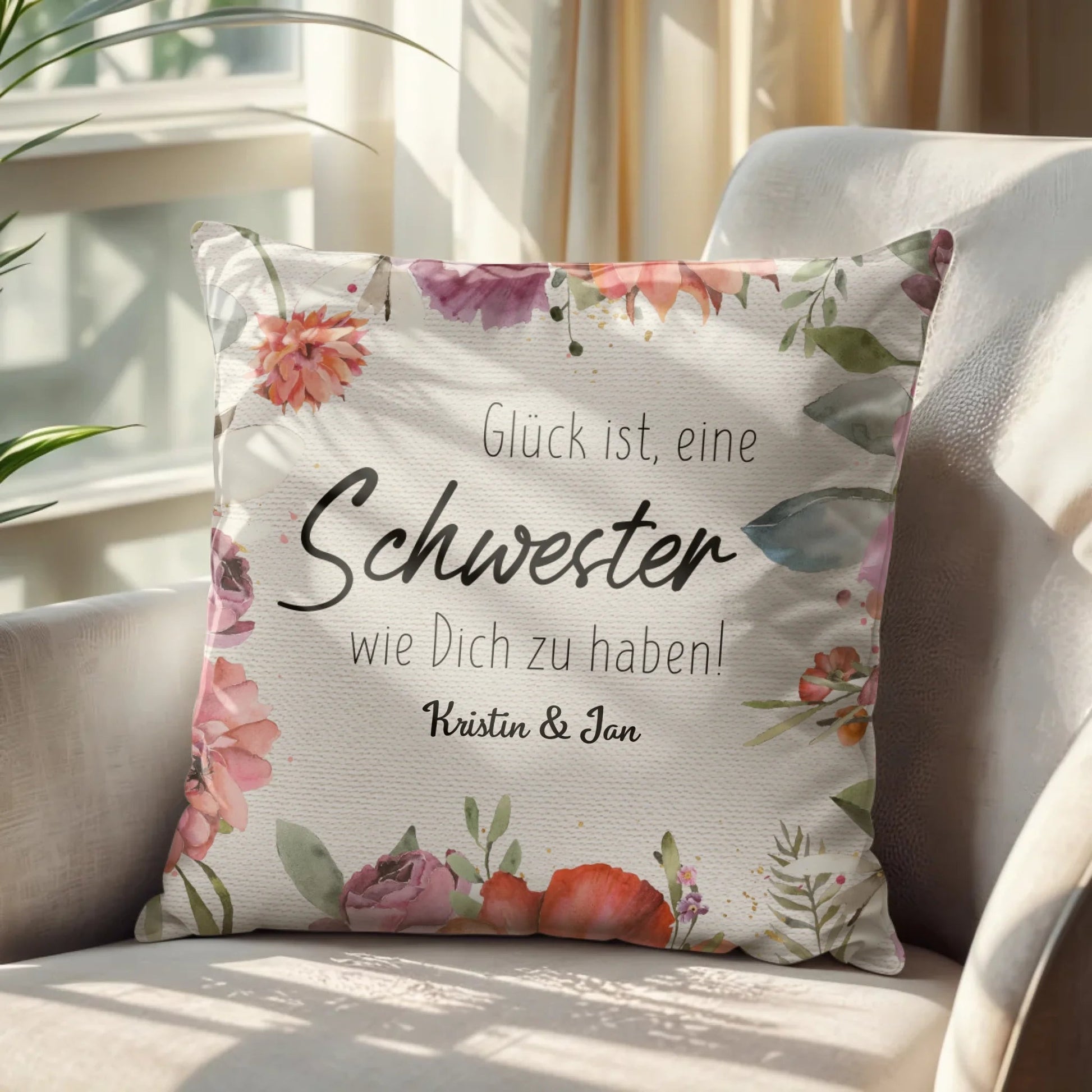 Personalisiertes Kissen - "Glück ist, eine Schwester wie Dich zu haben" - LeinwandGlück