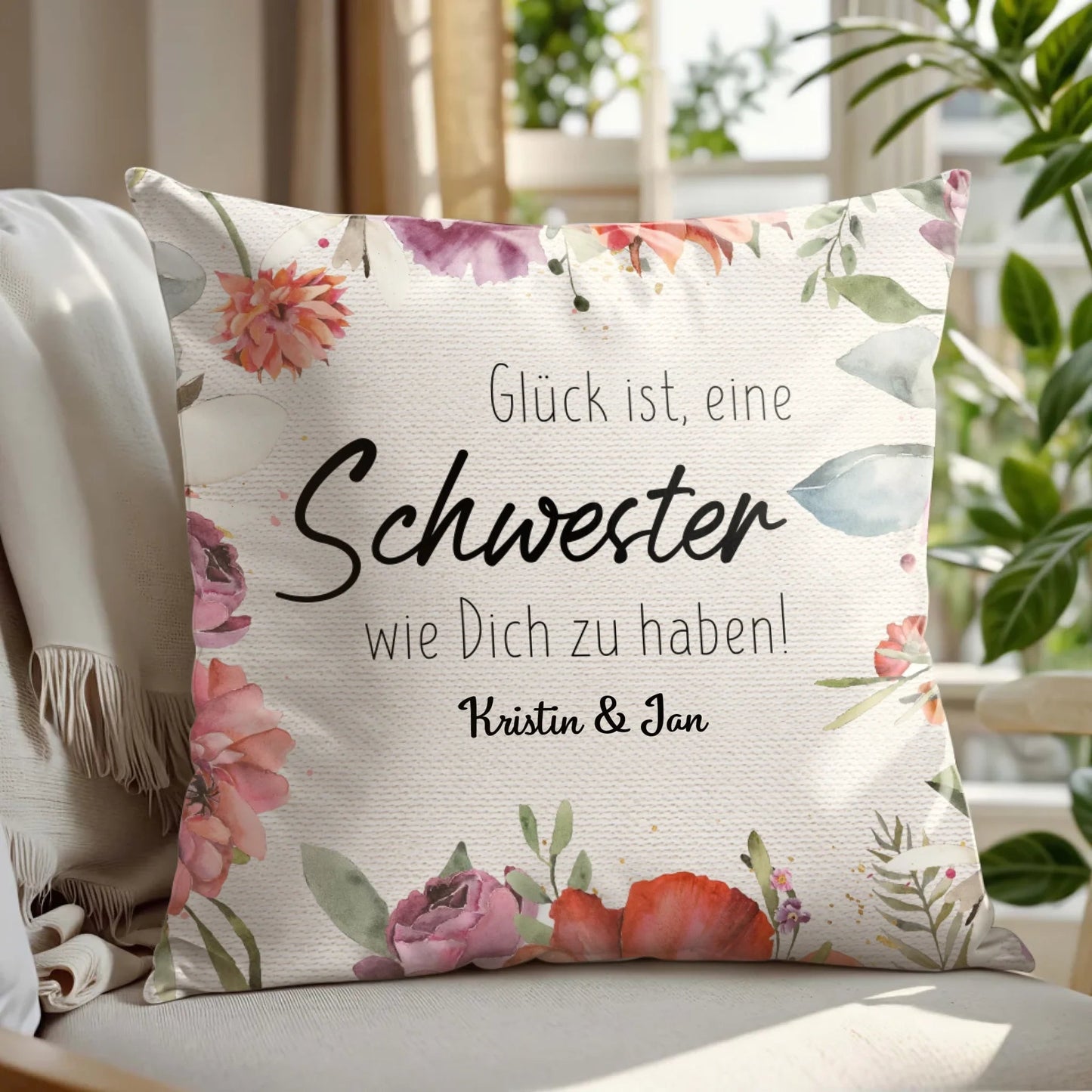 Personalisiertes Kissen - "Glück ist, eine Schwester wie Dich zu haben" - LeinwandGlück