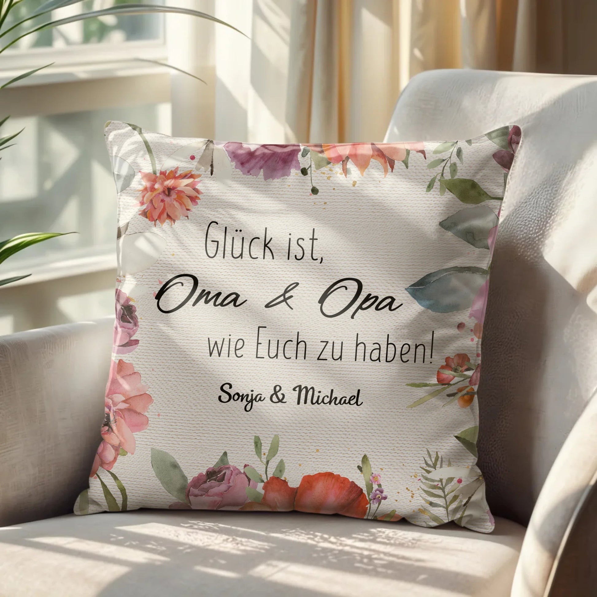 Personalisiertes Kissen - "Glück ist, Oma & Opa" - LeinwandGlück