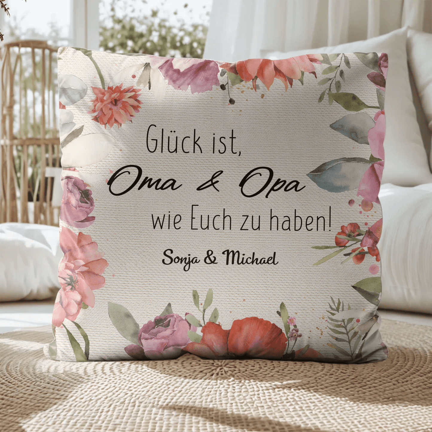 Personalisiertes Kissen - "Glück ist, Oma & Opa" - LeinwandGlück