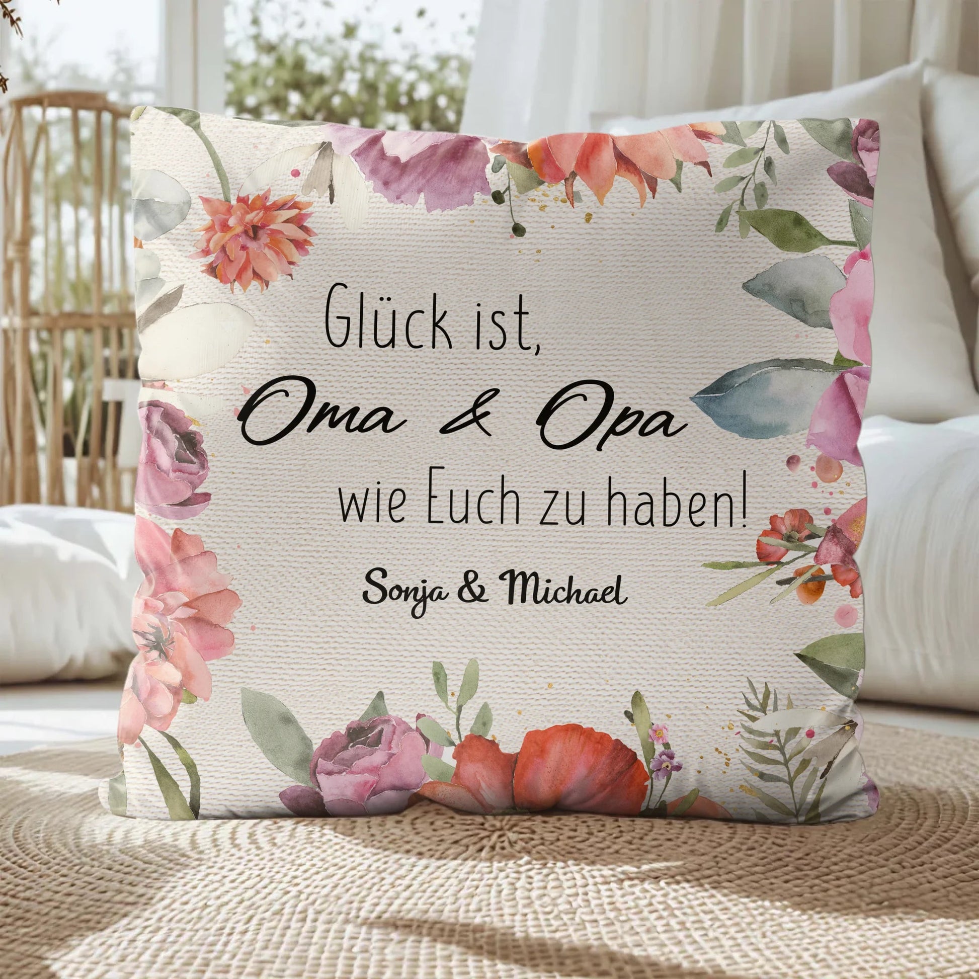 Personalisiertes Kissen - "Glück ist, Oma & Opa" - LeinwandGlück