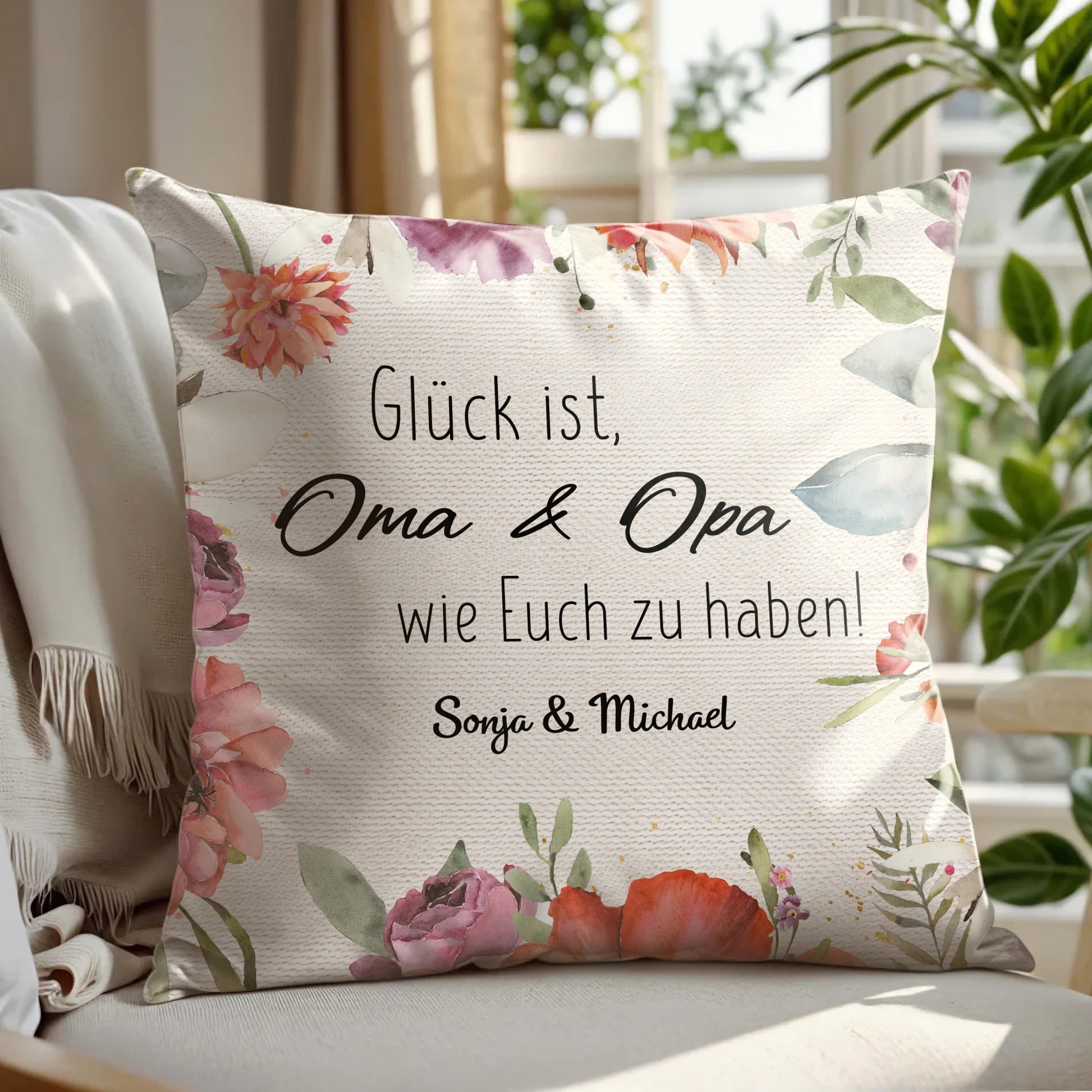 Personalisiertes Kissen - "Glück ist, Oma & Opa" - LeinwandGlück