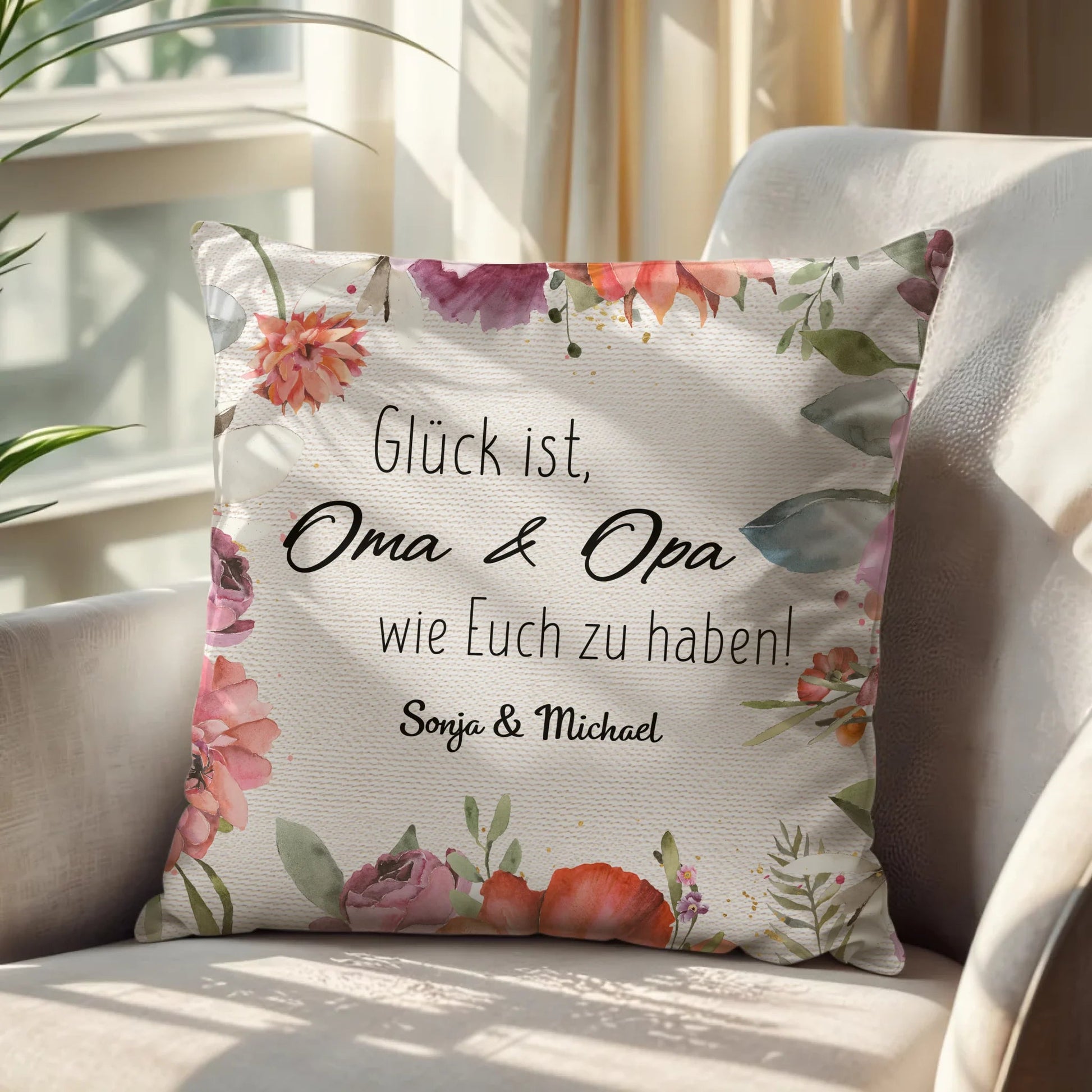 Personalisiertes Kissen - "Glück ist, Oma & Opa" - LeinwandGlück