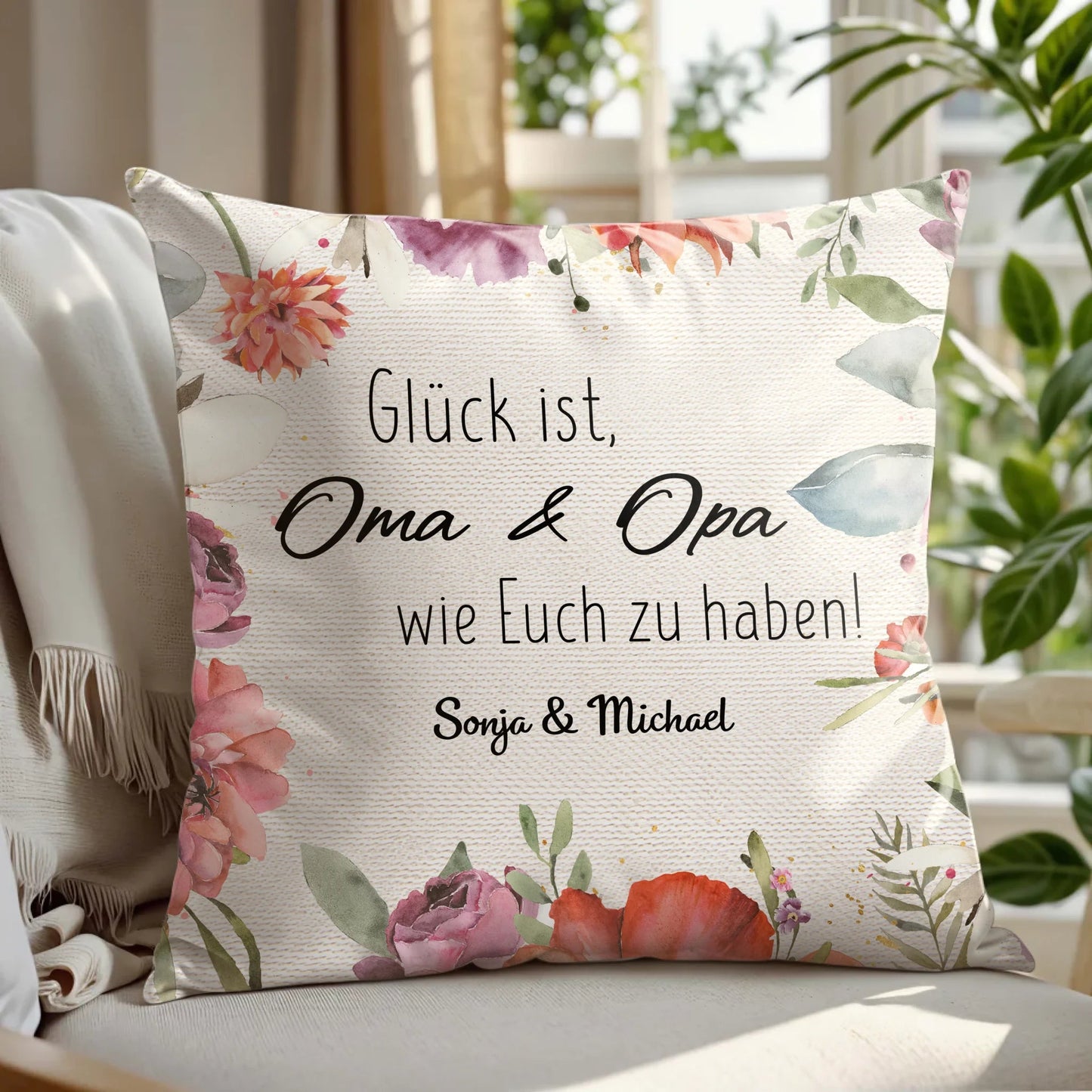 Personalisiertes Kissen - "Glück ist, Oma & Opa" - LeinwandGlück