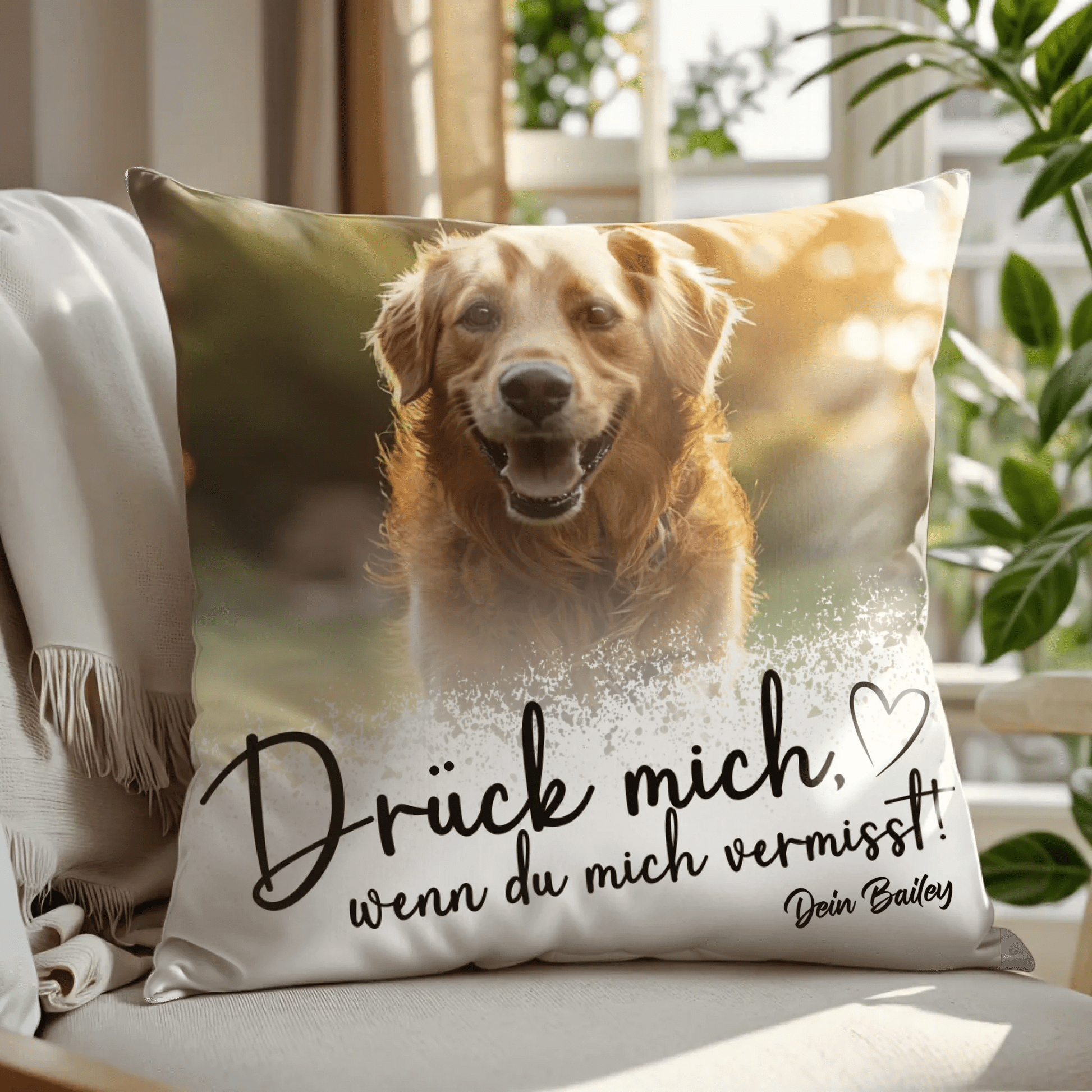 Personalisiertes Kissen - Haustier "Drück Mich" - LeinwandGlück
