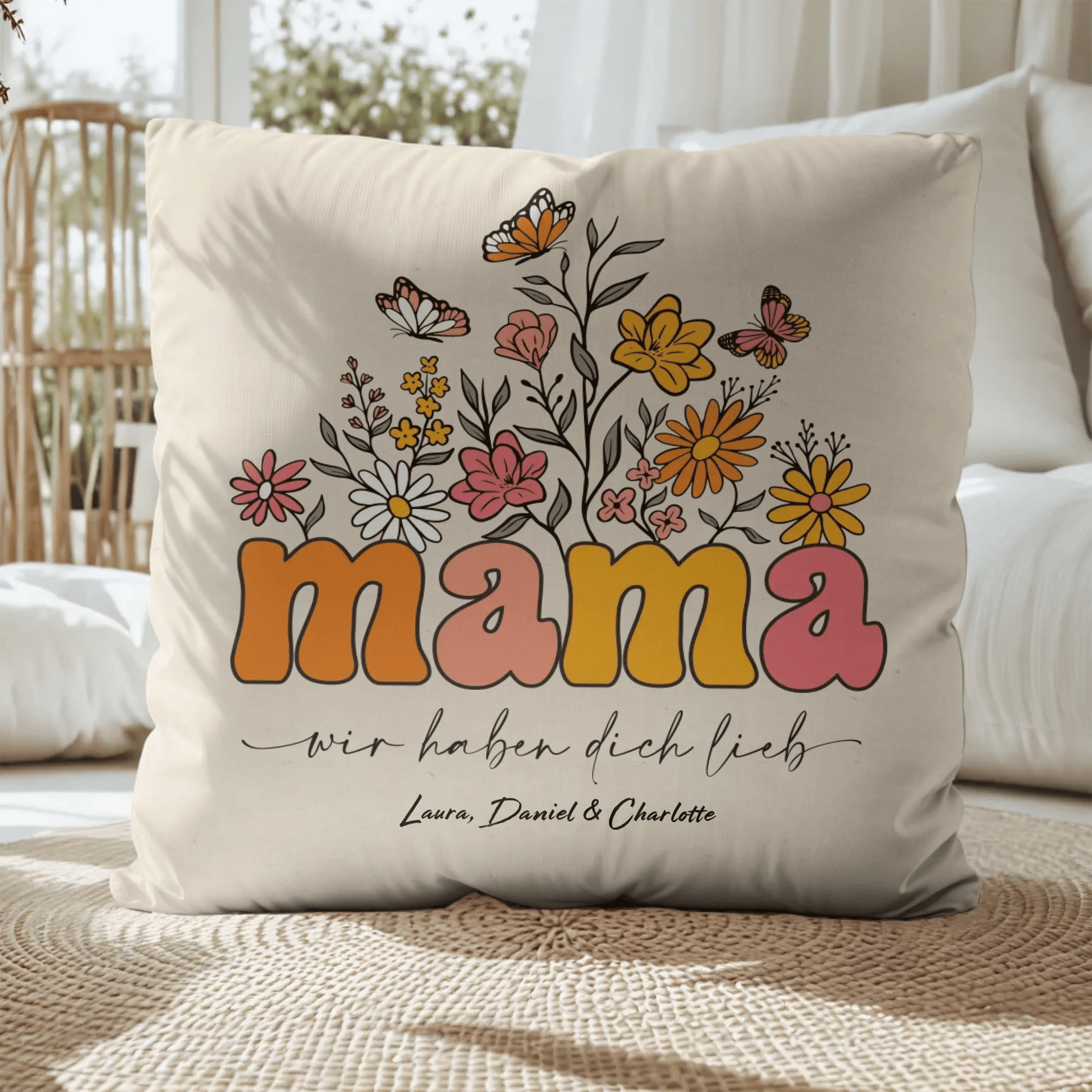 Personalisiertes Kissen - "Mama Blumen" - LeinwandGlück