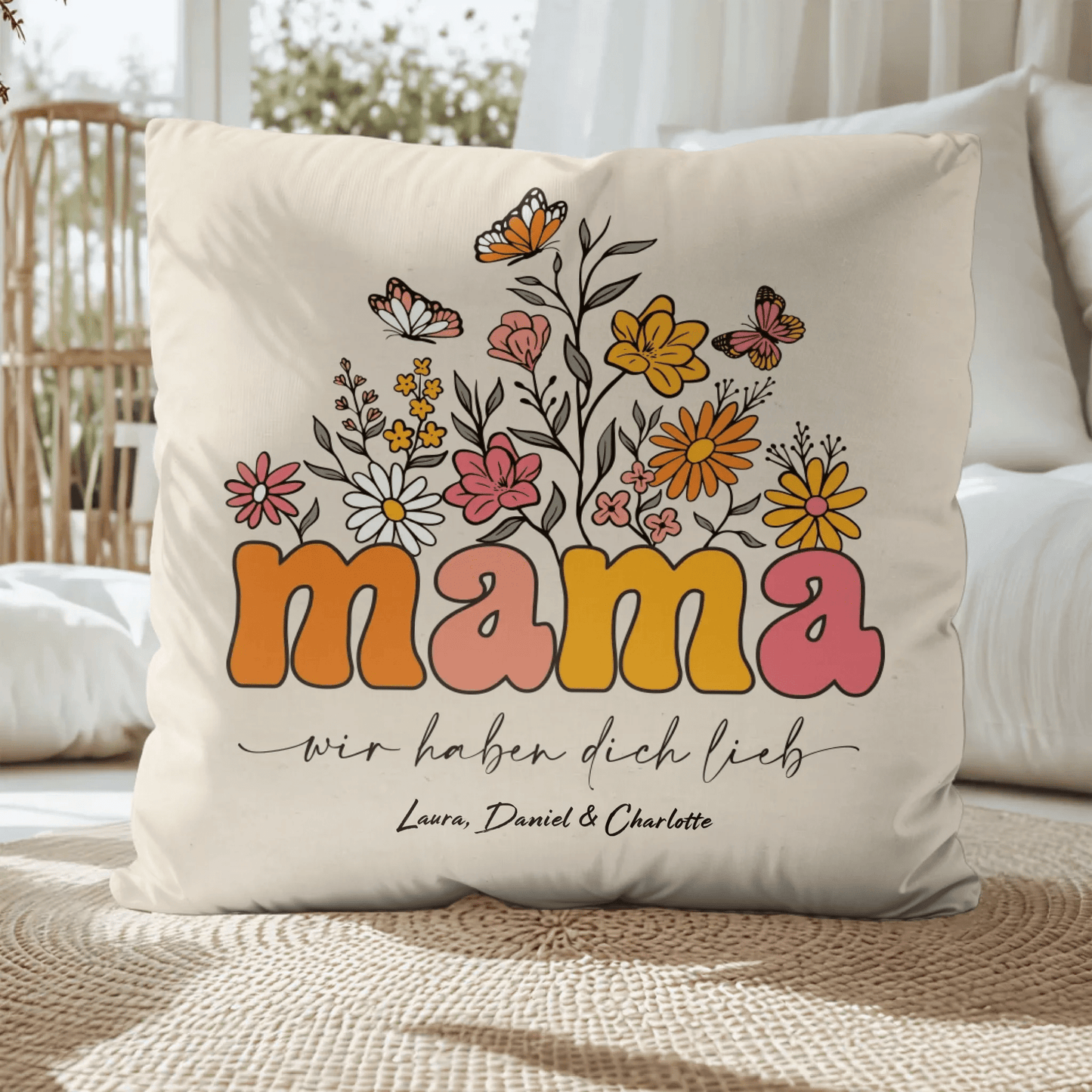 Personalisiertes Kissen - "Mama Blumen" - LeinwandGlück