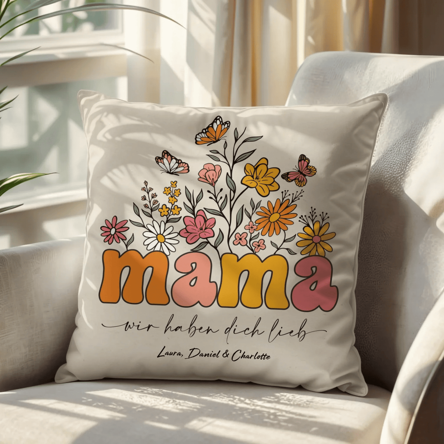 Personalisiertes Kissen - "Mama Blumen" - LeinwandGlück
