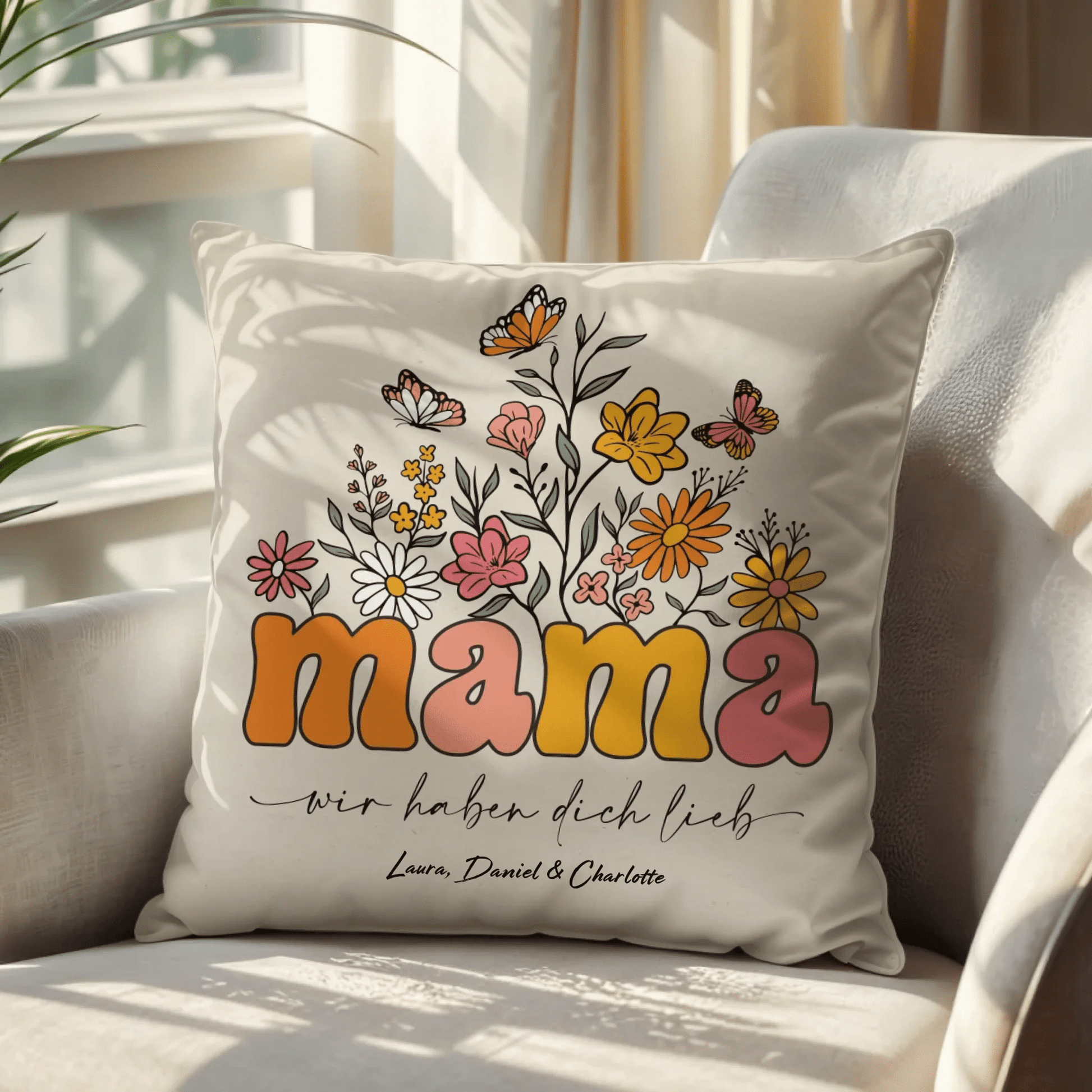 Personalisiertes Kissen - "Mama Blumen" - LeinwandGlück