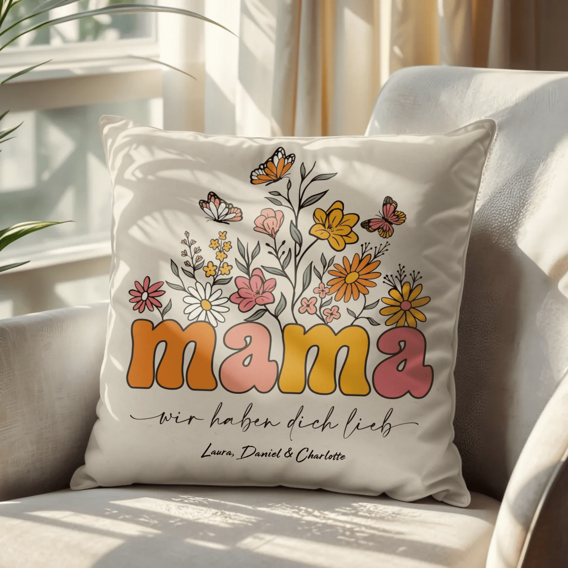 Personalisiertes Kissen - "Mama Blumen" - LeinwandGlück