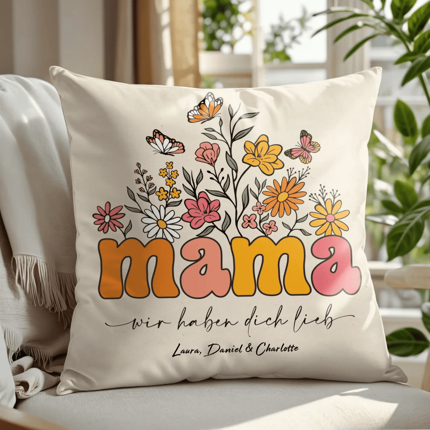 Personalisiertes Kissen - "Mama Blumen" - LeinwandGlück