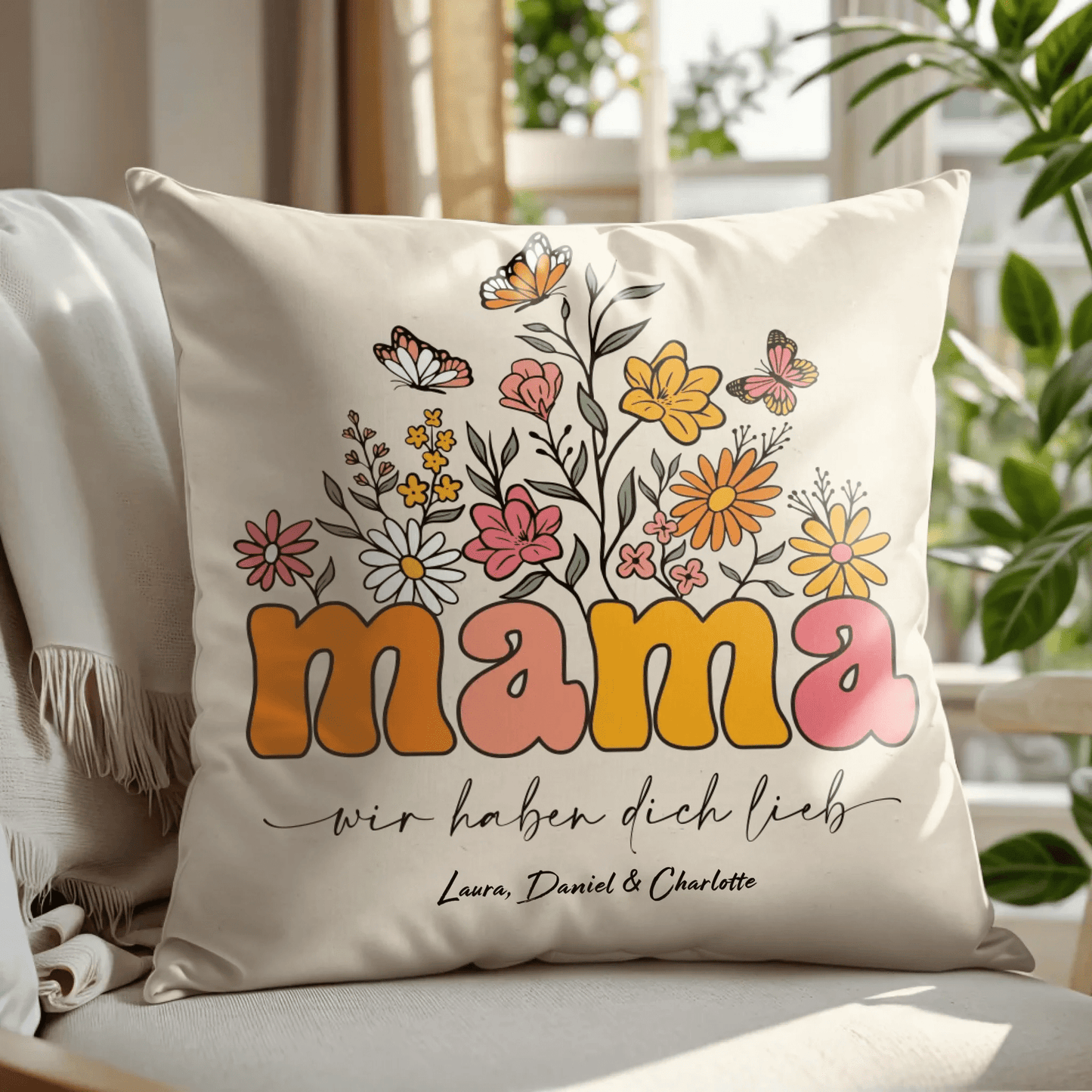 Personalisiertes Kissen - "Mama Blumen" - LeinwandGlück