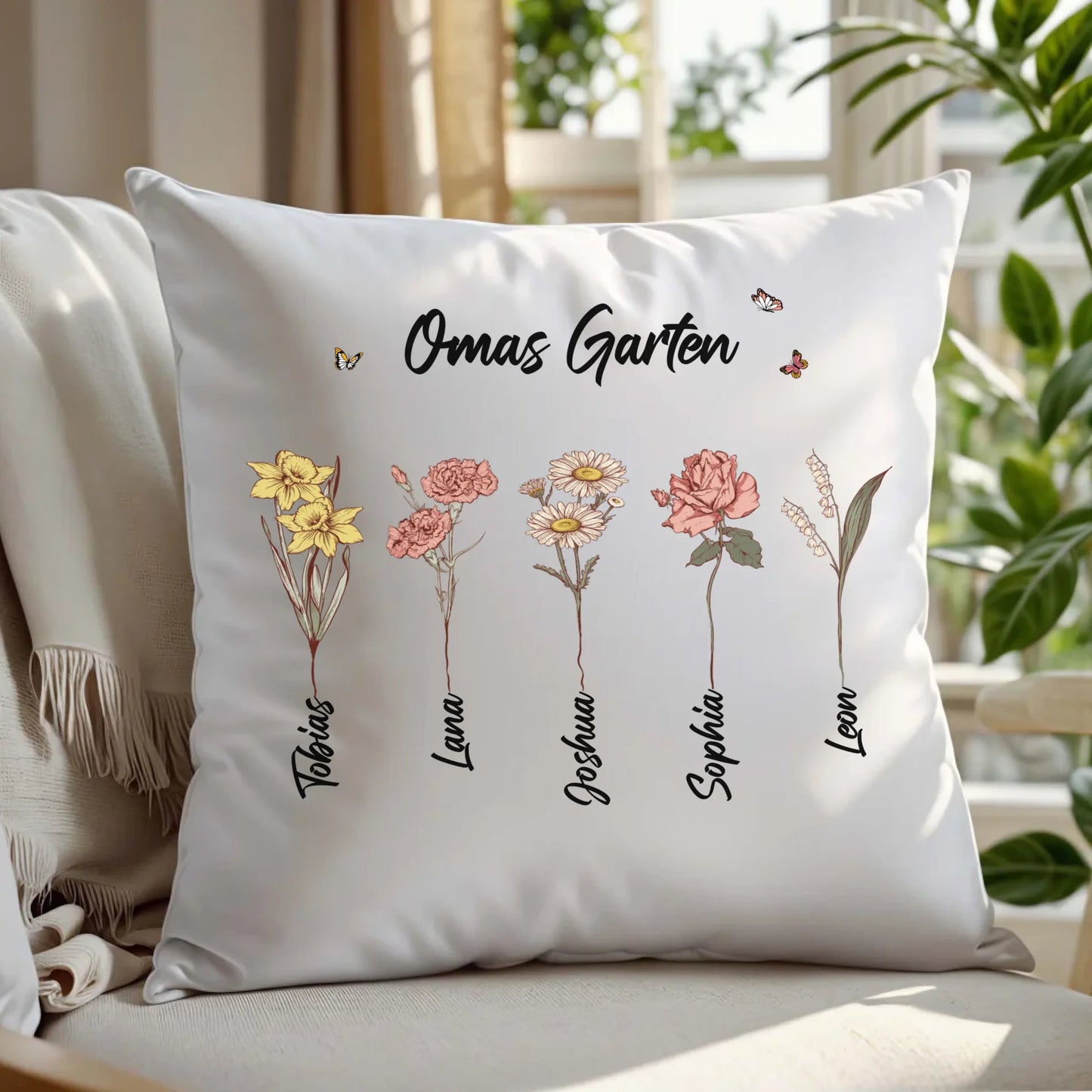 Personalisiertes Kissen - "Omas Garten" - Geschenk für Oma
