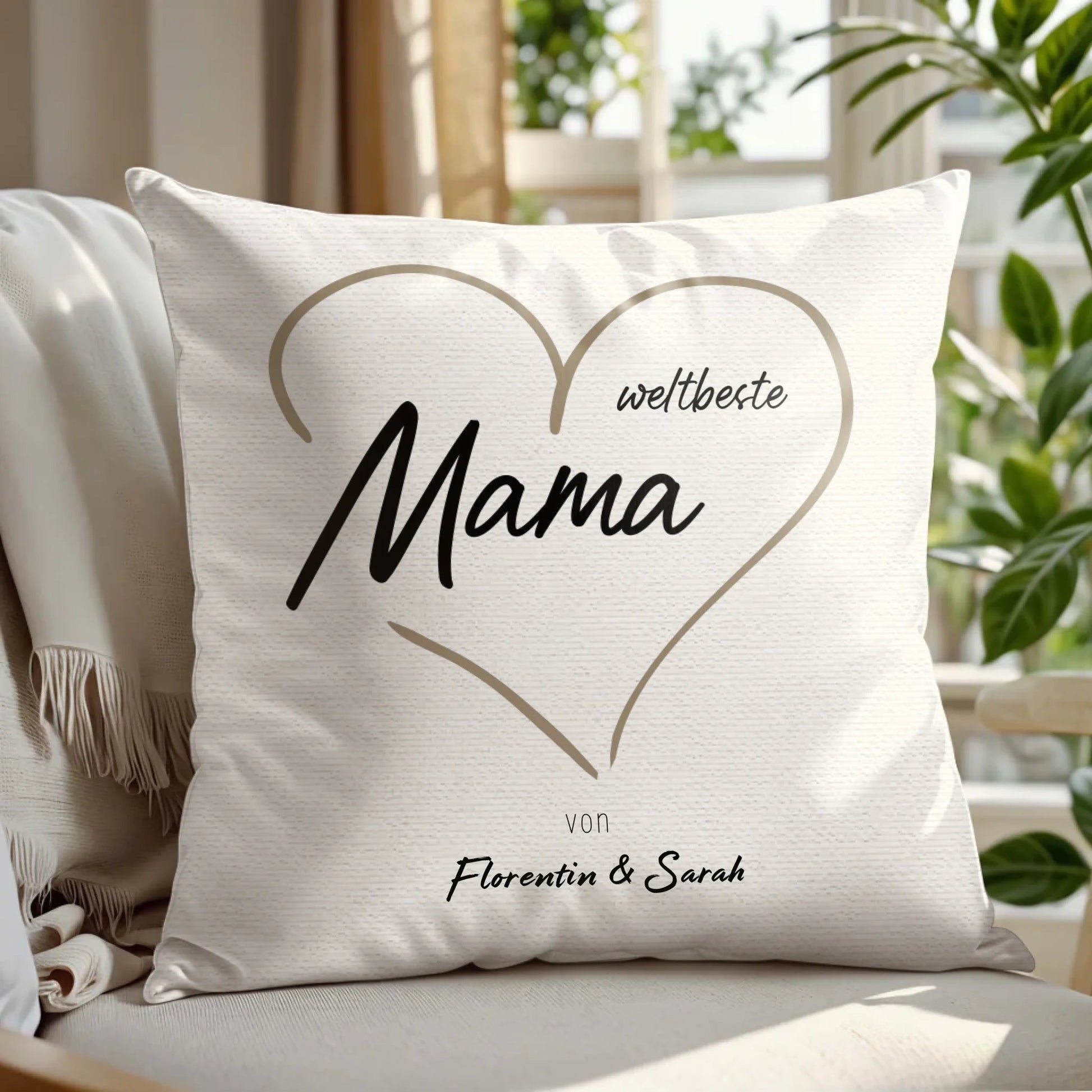 Personalisiertes Kissen - "Weltbeste Mama" - LeinwandGlück
