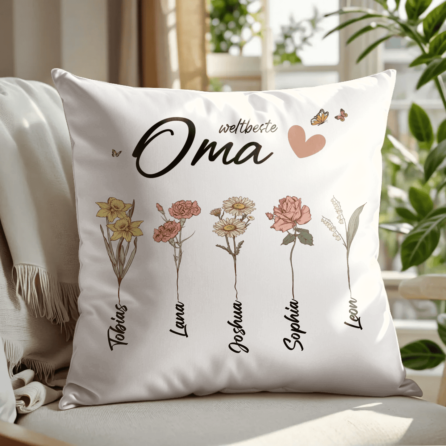 Personalisiertes Kissen - "Weltbeste Oma | Blumen" - LeinwandGlück