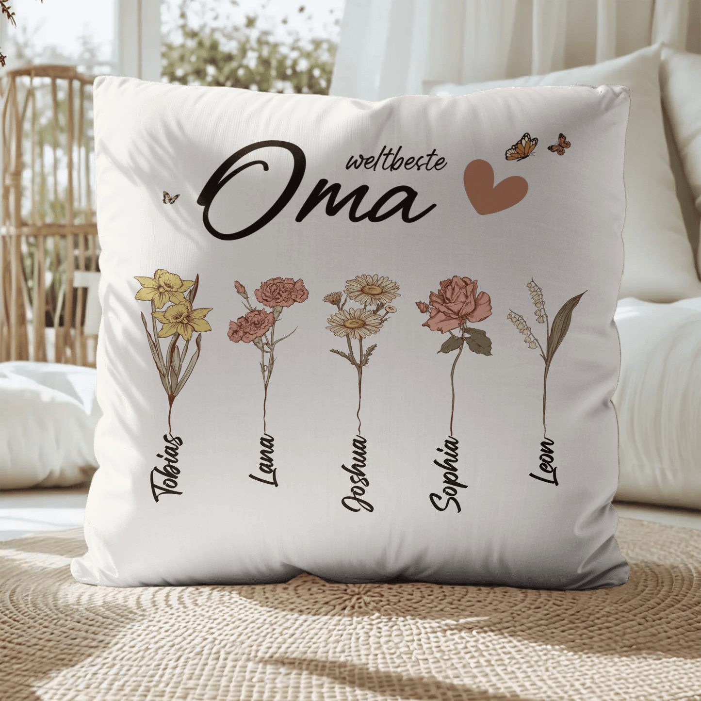 Personalisiertes Kissen - "Weltbeste Oma | Blumen" - LeinwandGlück