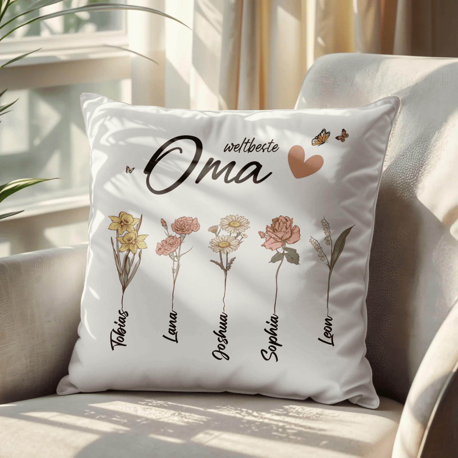Personalisiertes Kissen - "Weltbeste Oma | Blumen" - LeinwandGlück