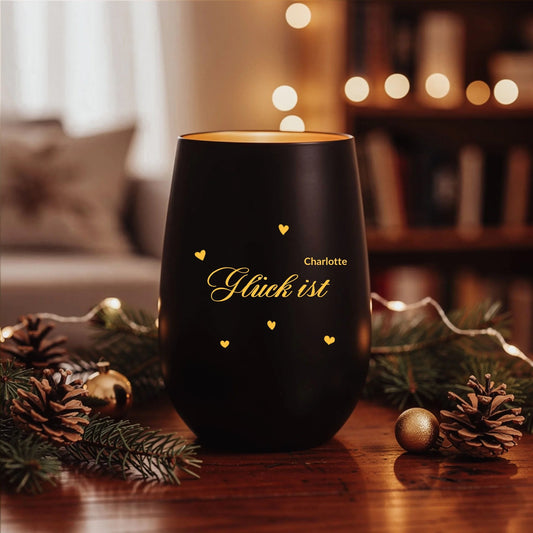 Personalisiertes Windlicht "Glück ist..." - LeinwandGlück