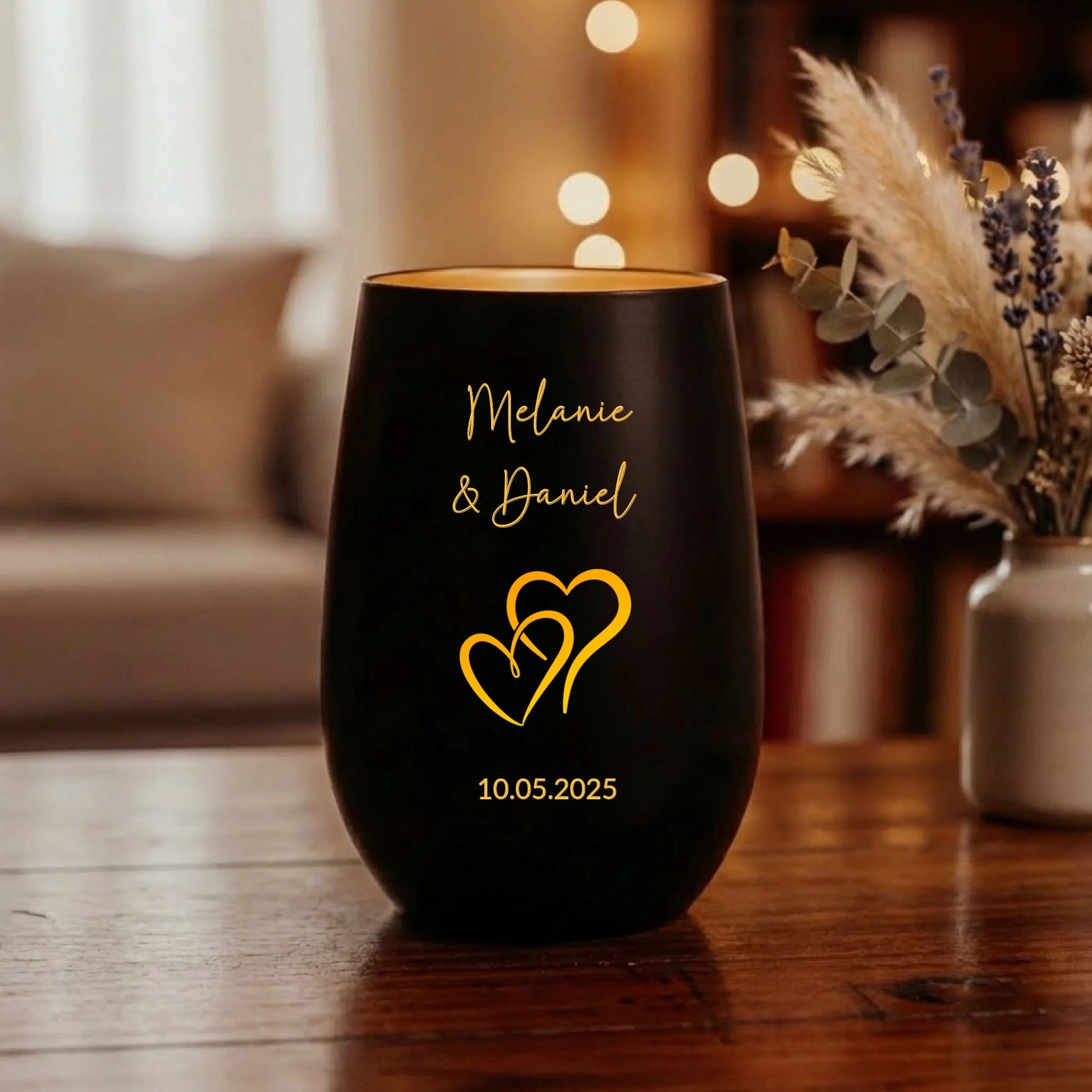 Personalisiertes Windlicht - "Herzen" - LeinwandGlück