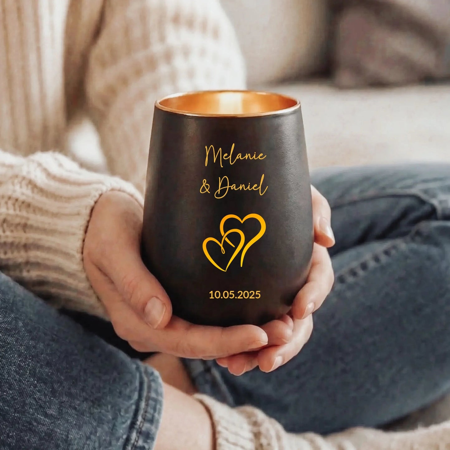 Personalisiertes Windlicht - "Herzen" - LeinwandGlück